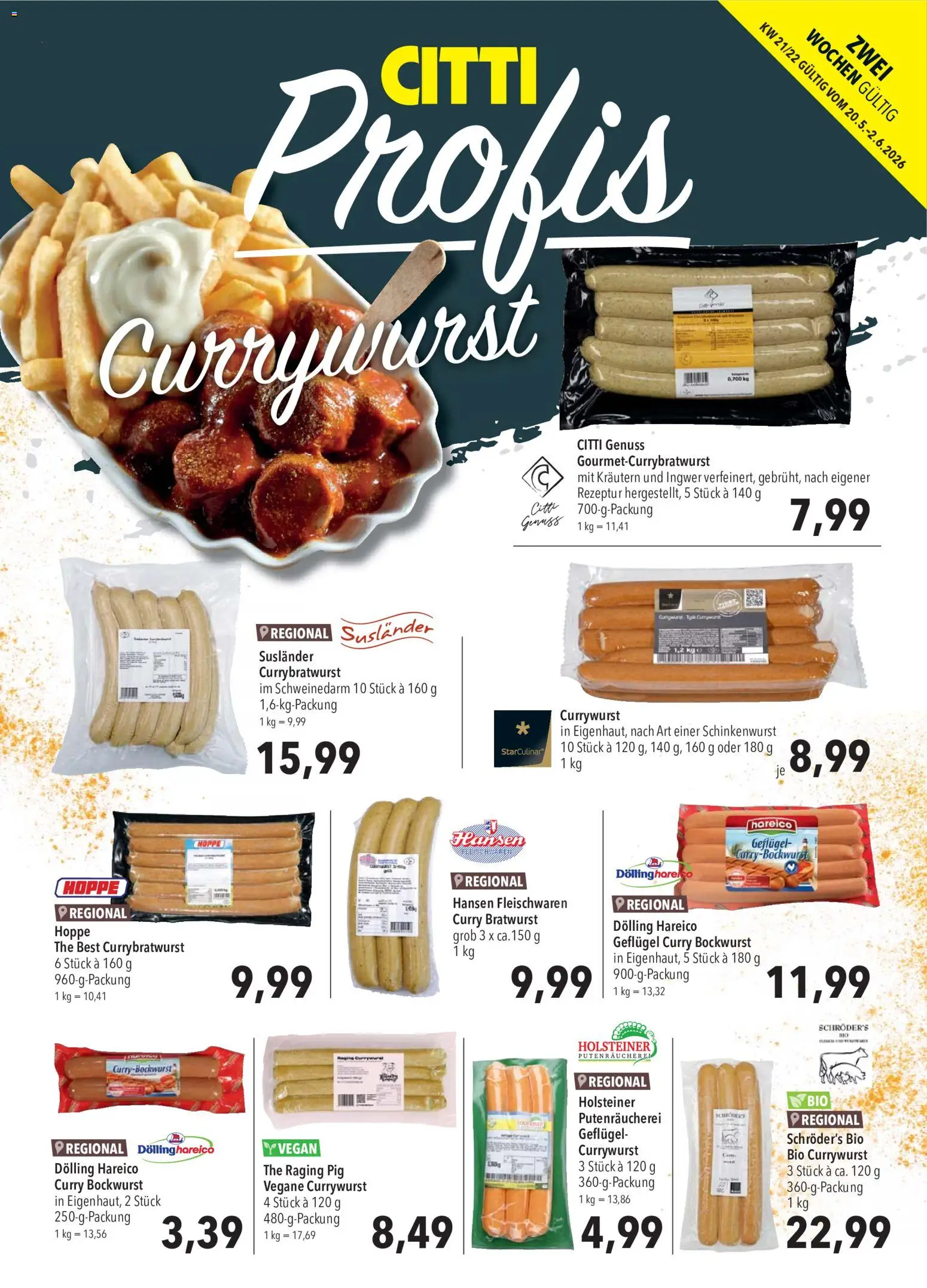 CITTI Markt Currywurst Angebote für Profis – gültig ab 20.05.2026 | Seite: 1 | Produkte: Bockwurst, Bratwurst