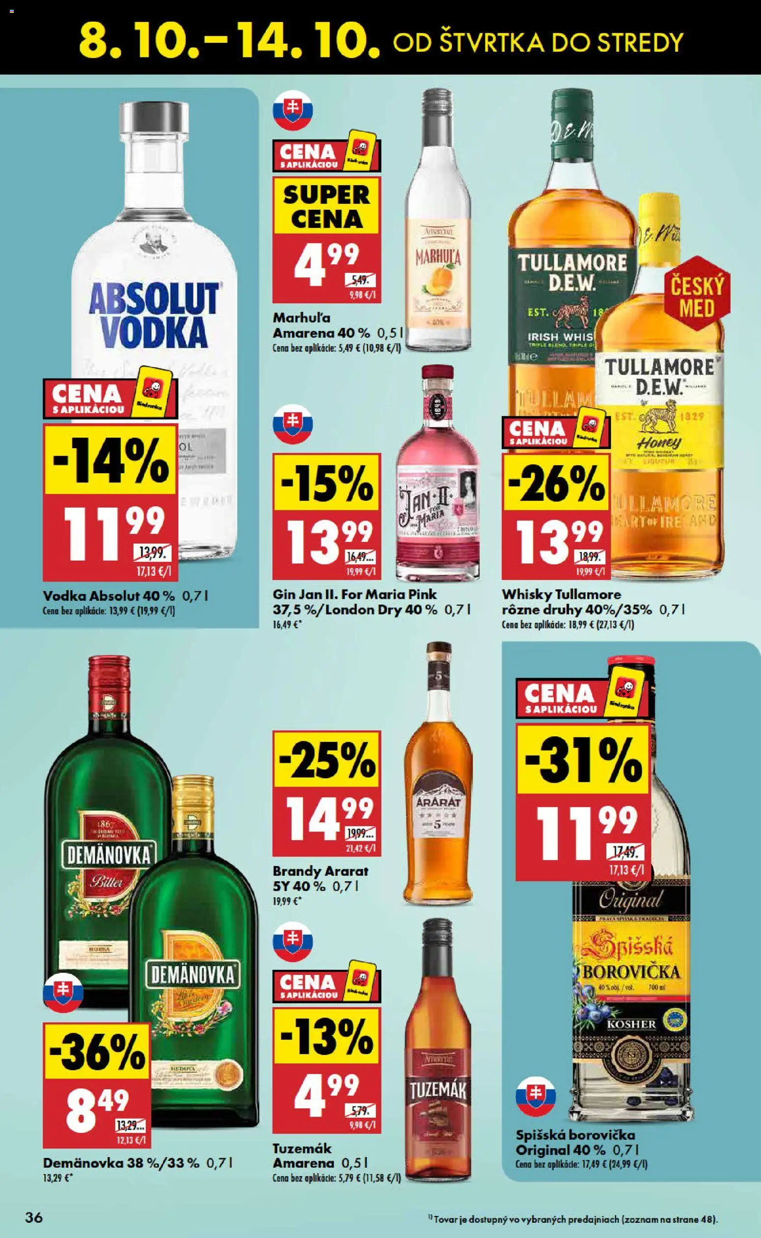 Nové Biedronka akcie – leták je platný od 08.10.2026 | Strana: 36 | Produkty: Gin, Absolut vodka, Ararat, Rum