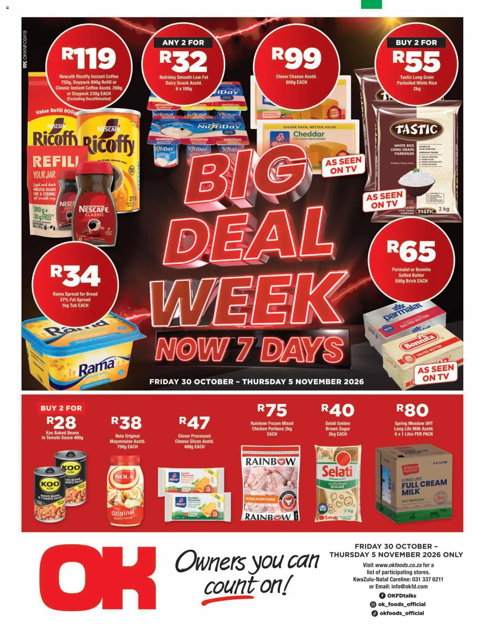 New OK Foods catalogue – valid from 30/10/2026 | Page: 1 | Products: Baked beans, Butter, Cheese, Tomato sauce