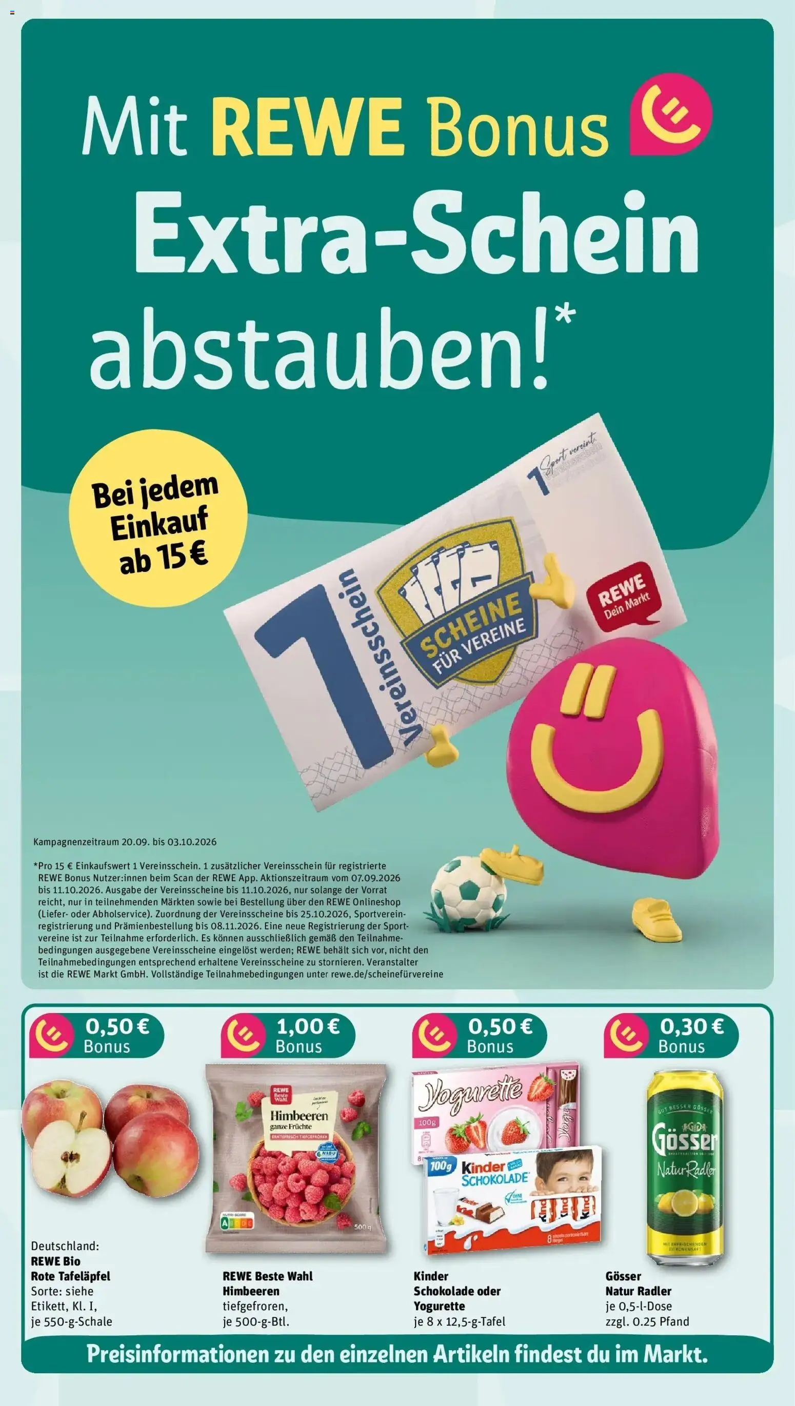 REWE Prospekt ab 14.09.2026 zum Blättern » Angebote | Seite: 3 | Produkte: Himbeeren, Yogurette, Schokolade, Radler