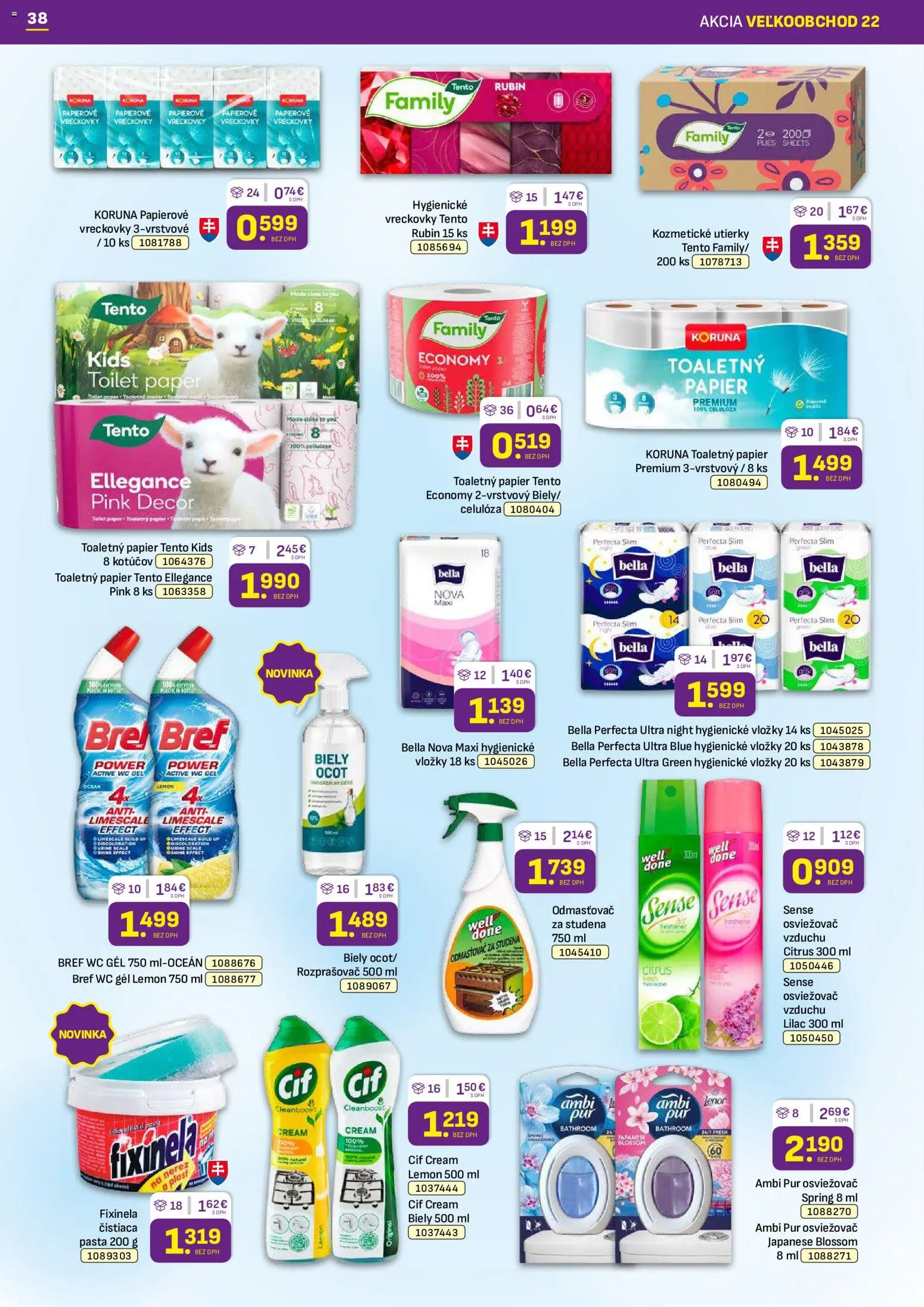 Nové Libex akcie – leták je platný od 02.11.2026 | Strana: 38 | Produkty: Osviežovač vzduchu, Wc, Cif, Papierové vreckovky
