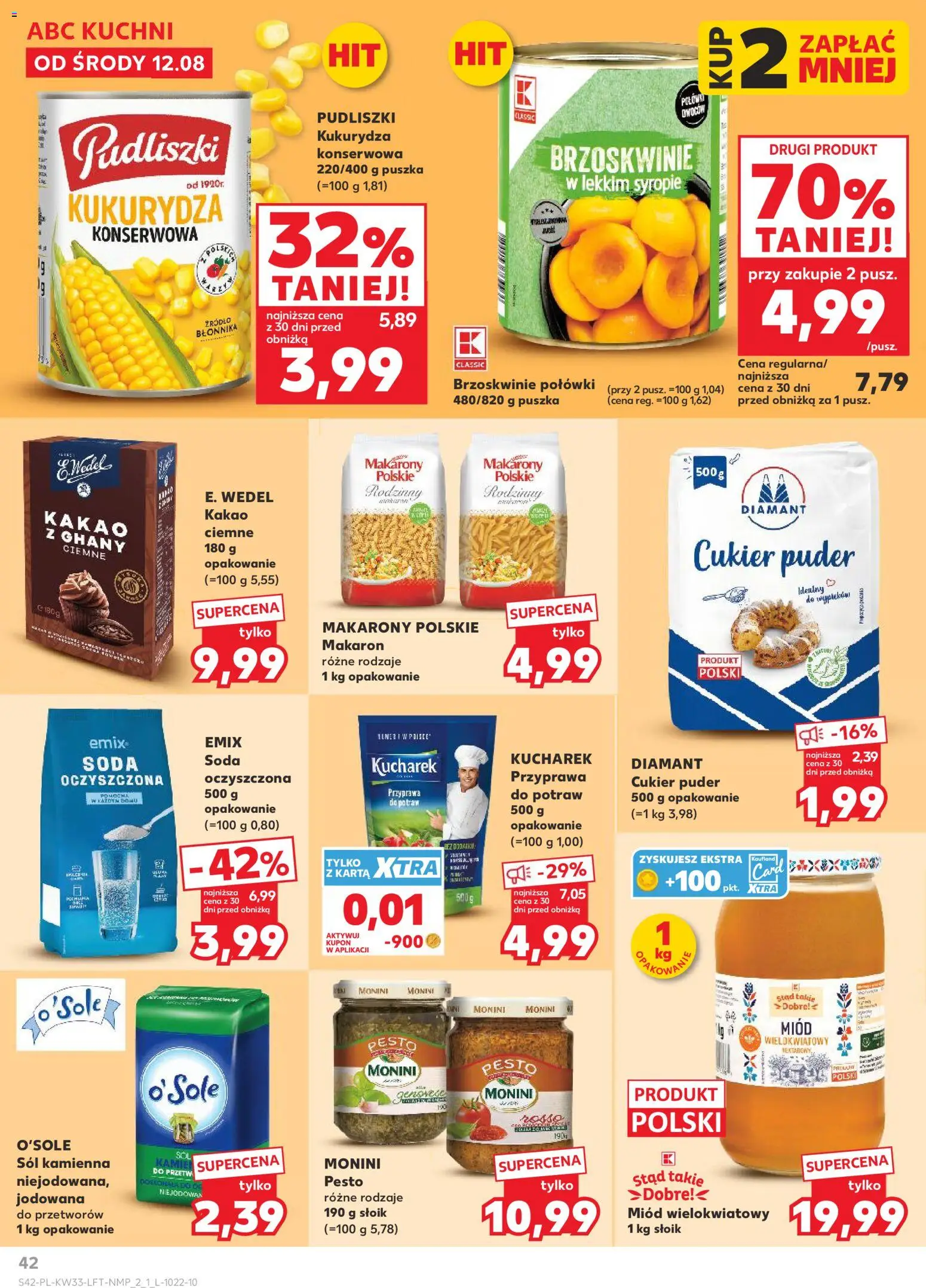 Kaufland gazetka od 12.08.2026 | Strona: 42 | Produkty: Sól kamienna niejodowana, Kukurydza konserwowa, Miód wielokwiatowy, Monin
