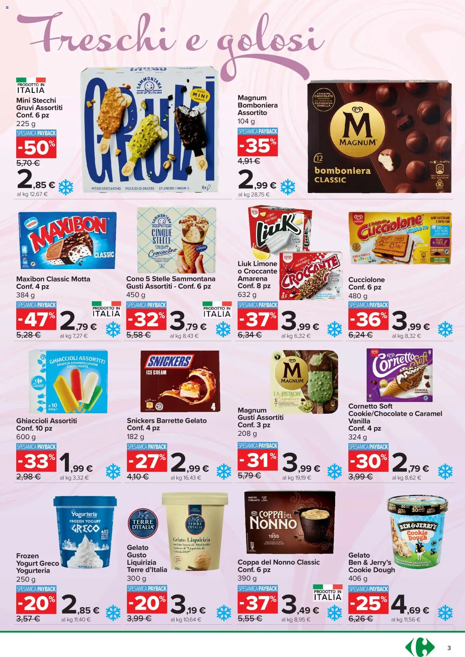 Volantino Carrefour del 16/07/2026 | Pagina: 3 | Prodotti: Ghiaccioli, Gelato, Menta, Amarena