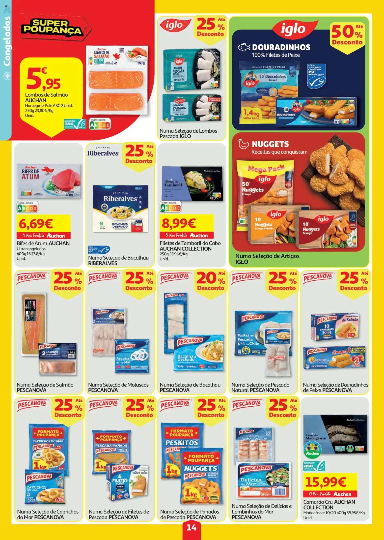 Auchan folheto │ válido de 23/07/2026 | Página: 14 | Produtos: Ômega 3, Lulas, Queijo, Tamboril
