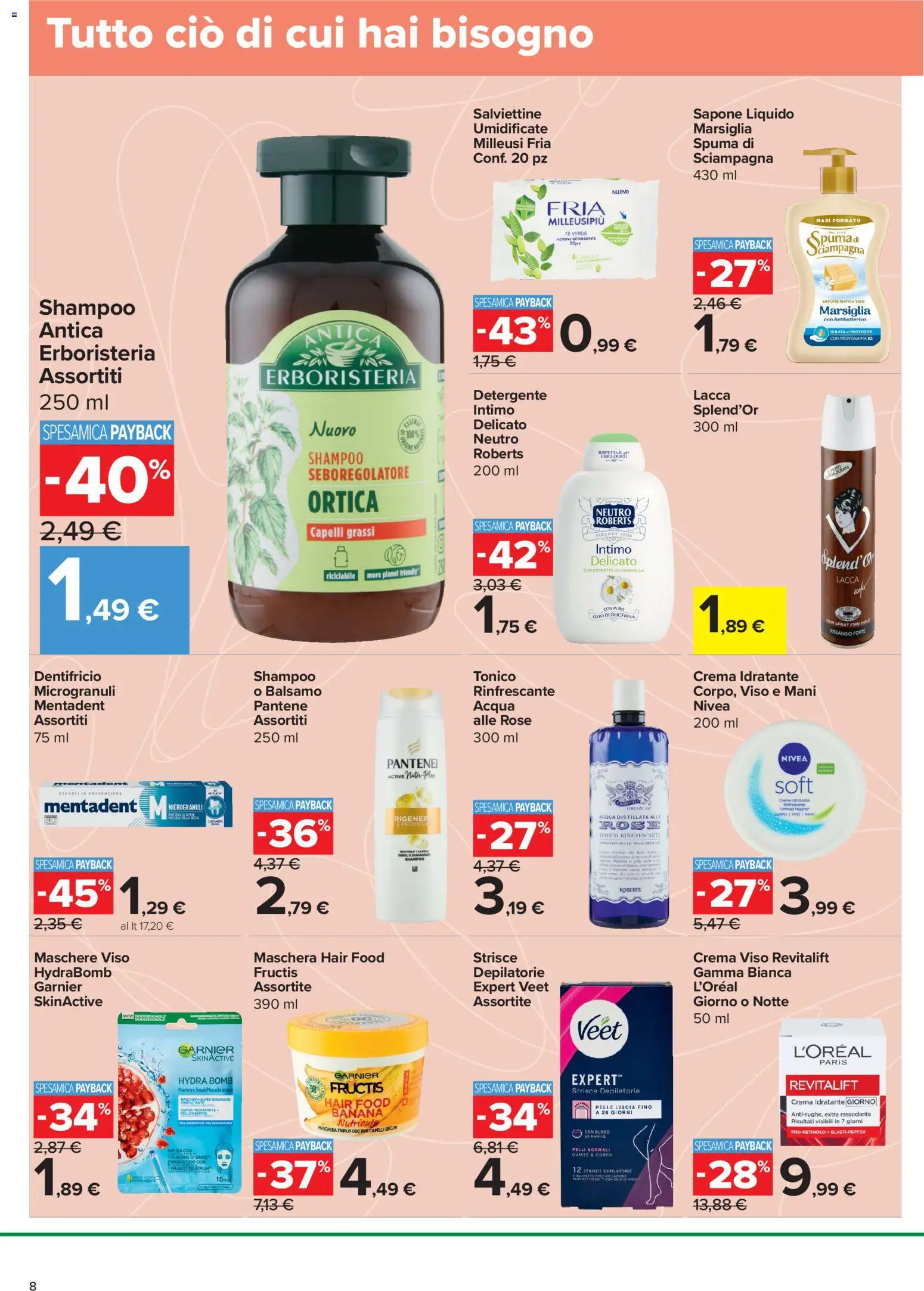 Volantino Carrefour del 10/09/2026 | Pagina: 8 | Prodotti: Lacca, Detergente, Crema viso, Tonico