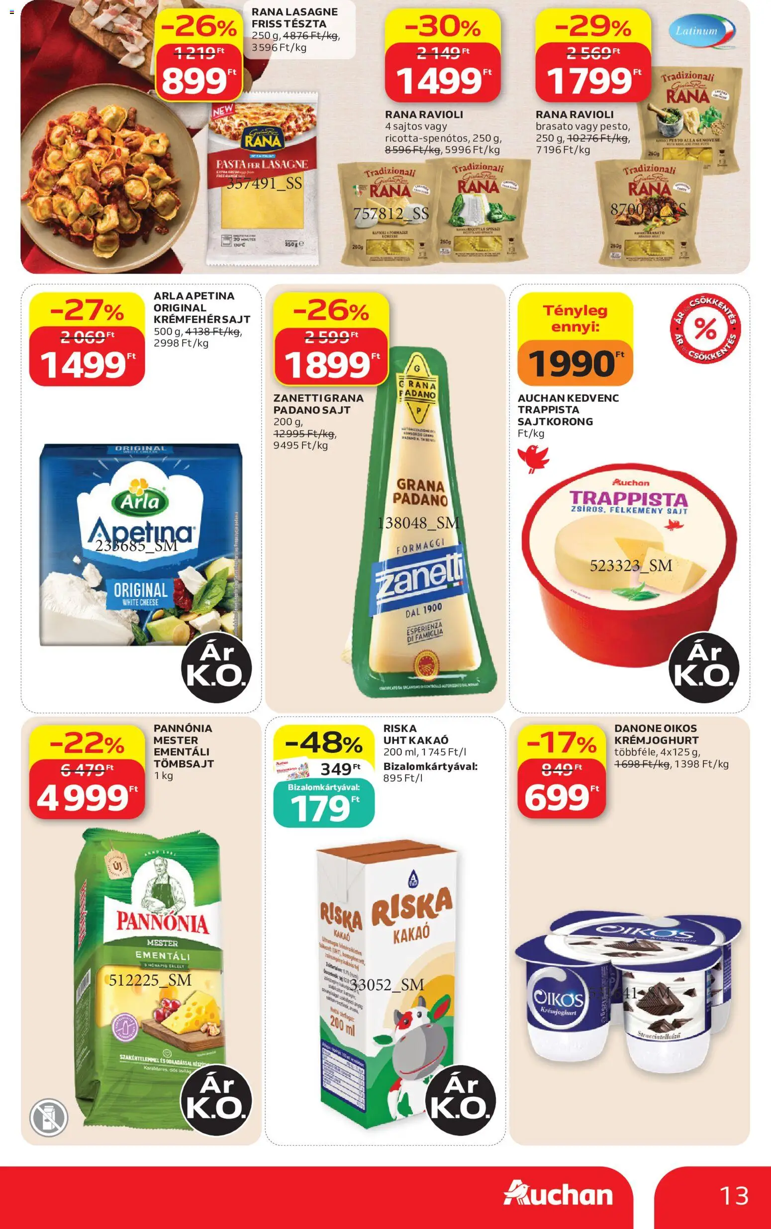 Auchan akciós ujság - amely érvényes a következő dátumtól: 2026.07.16. | Oldal: 13 | Termékek: Oikos, Kakaó, Sajt, Lasagne