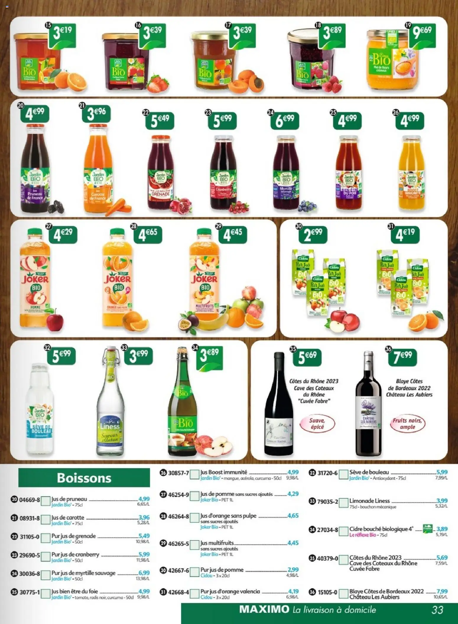 {H1} | Page: 33 | Produits: Jus d'orange, Limonade, Cidre, Jus de pomme
