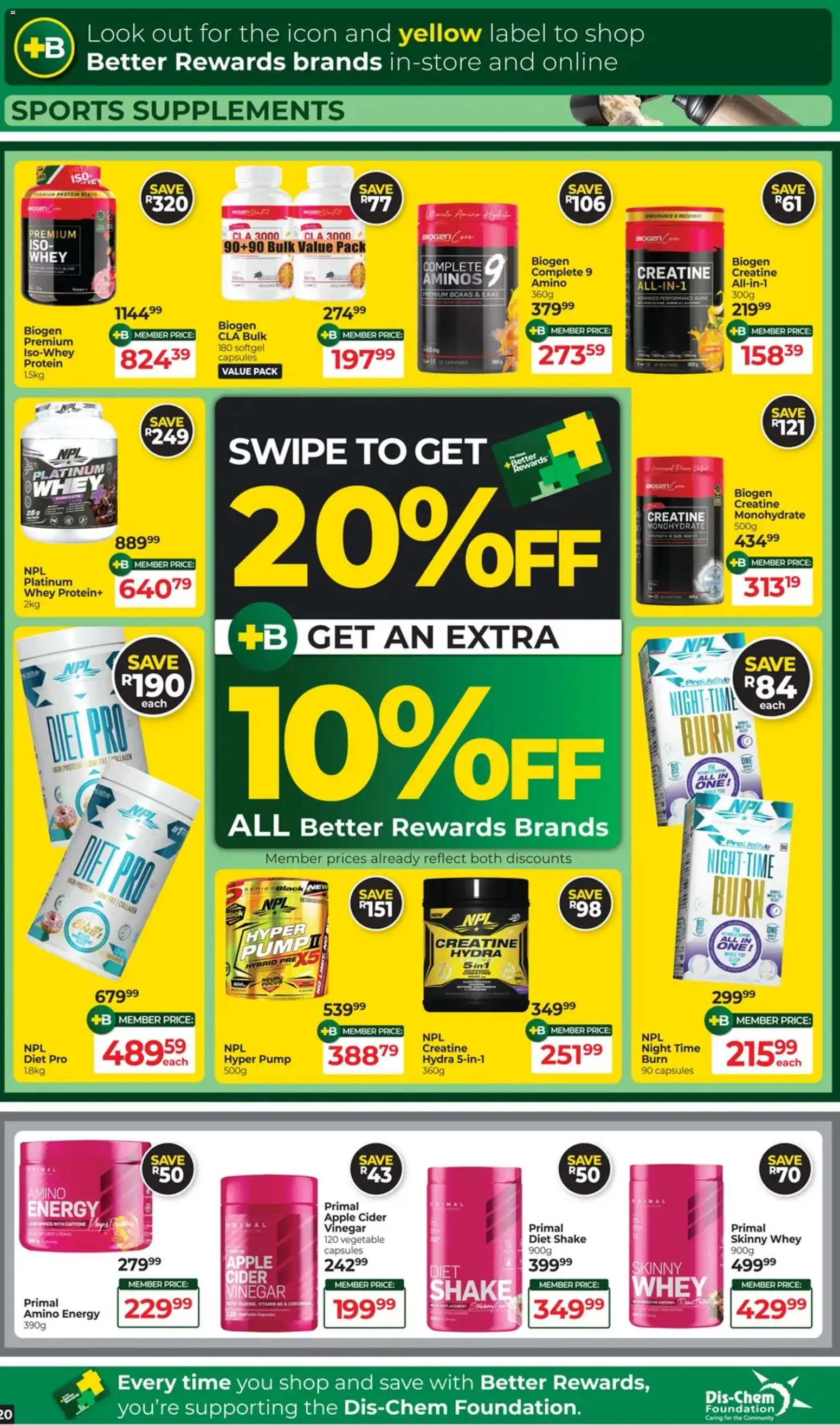 New Dis-Chem catalogue – valid from 17.03.2026 | Page: 20 | Products: Detergente líquido, Cider, Foundation, Supplements