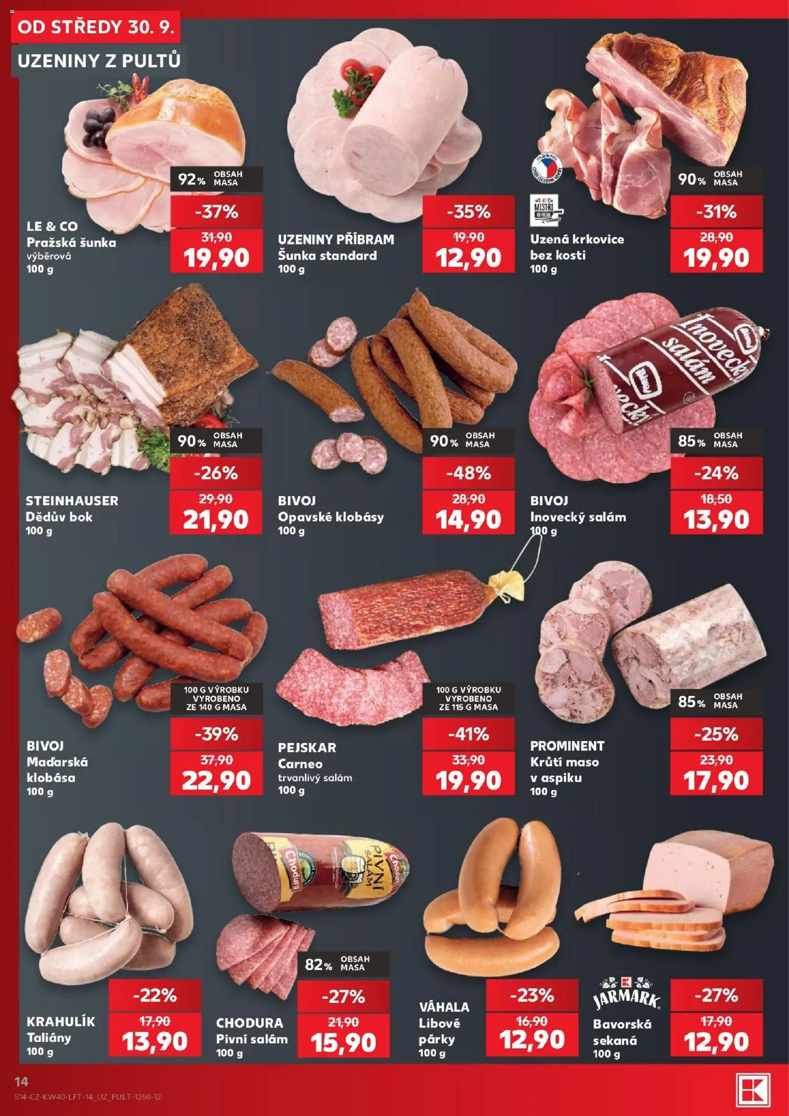 Kaufland leták - Plzeň od 30.09.2026 | Strana: 14 | Produkty: Salám, Inovecký salám, Klobásy, Krkovice bez kosti