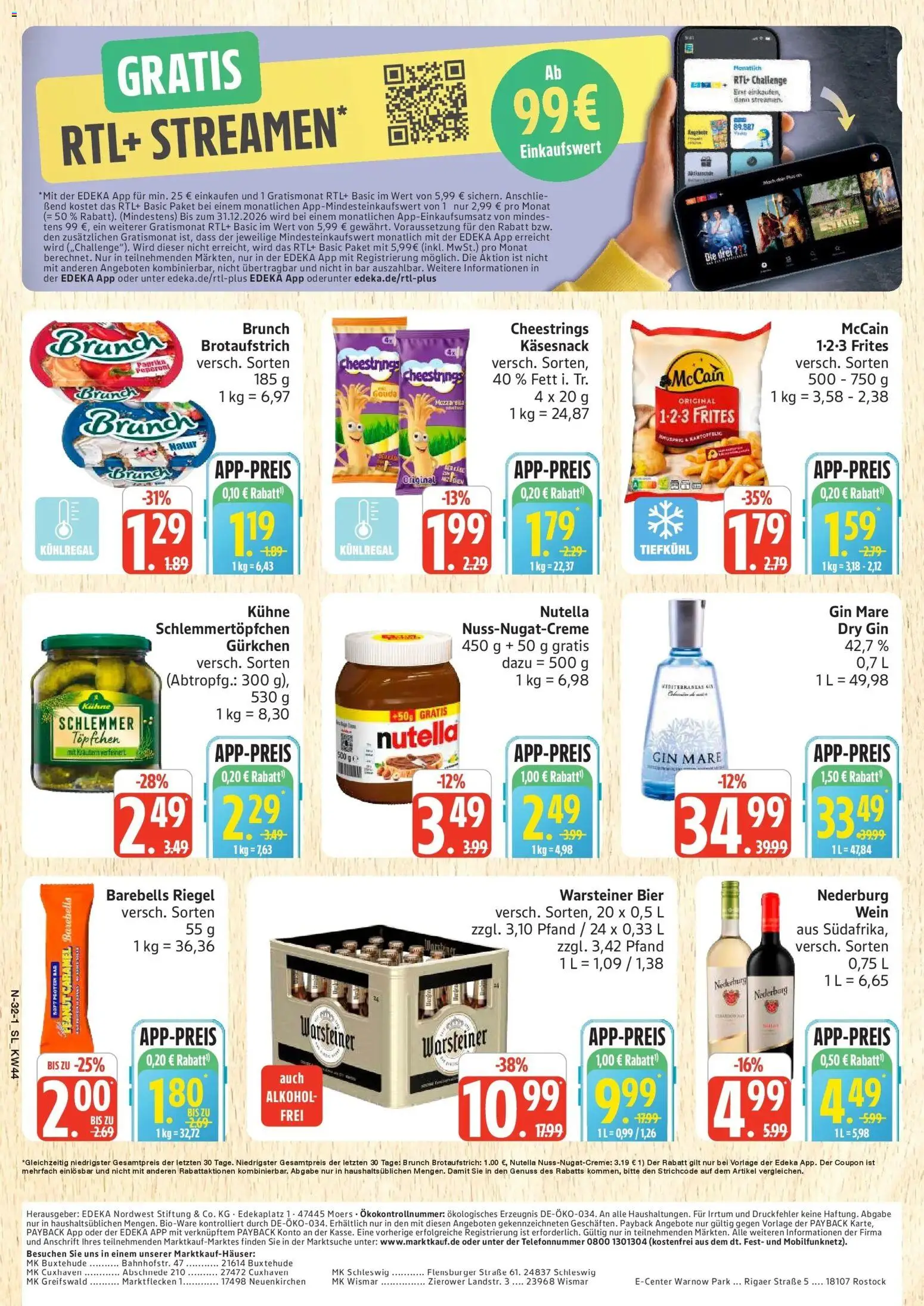 Edeka Prospekt Schleswig (ab 26.10.2026) » Angebote Online | Seite: 32 | Produkte: Bier, Nutella, Alkohol, Warsteiner