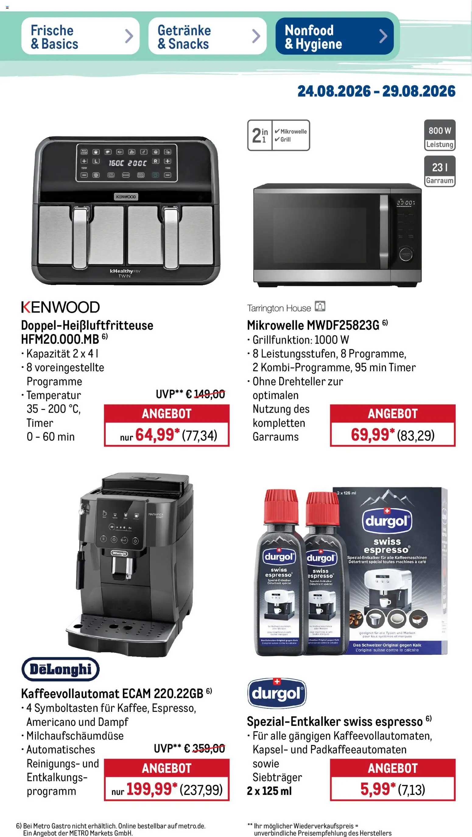 Metro Prospekt – gültig ab 24.08.2026 | Seite: 46 | Produkte: De Longhi, Mikrowelle, Tür, Kalk