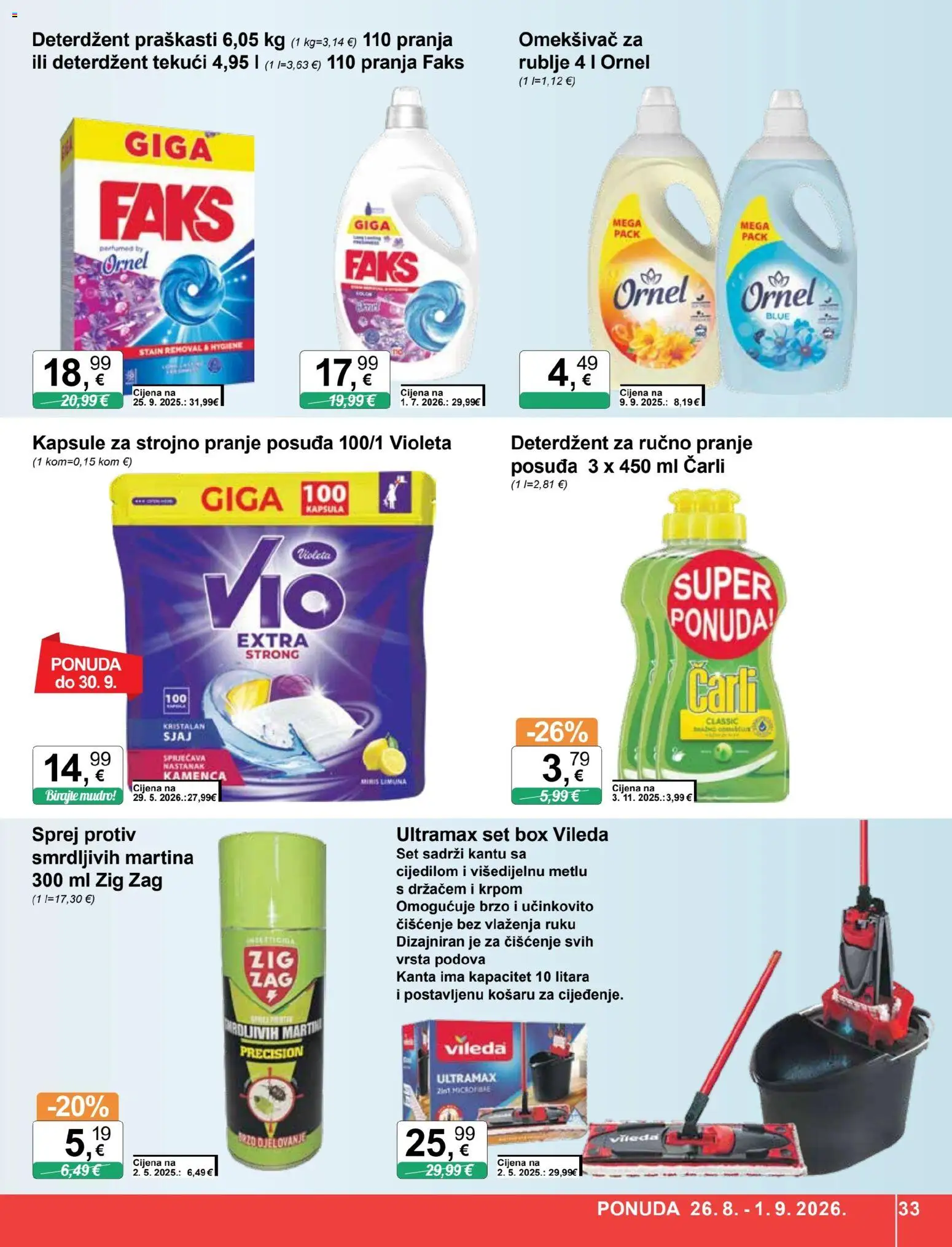 KTC katalog | vrijedi od 26.08.2026 | Stranica: 33 | Proizvodi: Miris, Omekšivač, Violeta, Kapsule