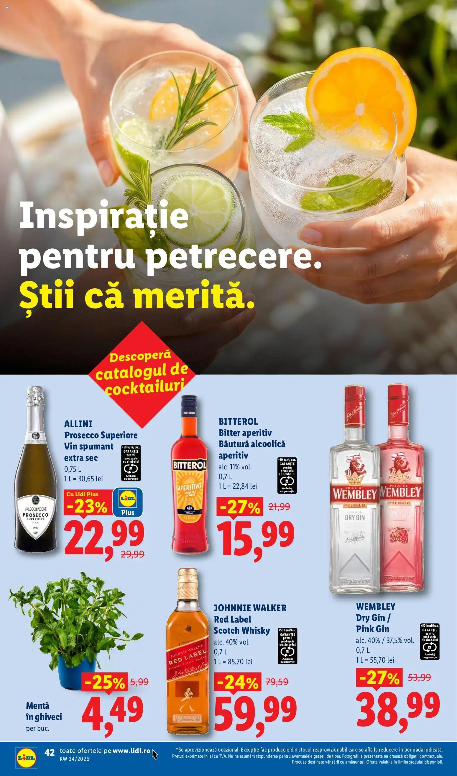 Noul catalog Lidl – valabil de la 17.08.2026 | Pagină: 42 | Produse: Scotch Whisky, Vin spumant, Prosecco, Plus