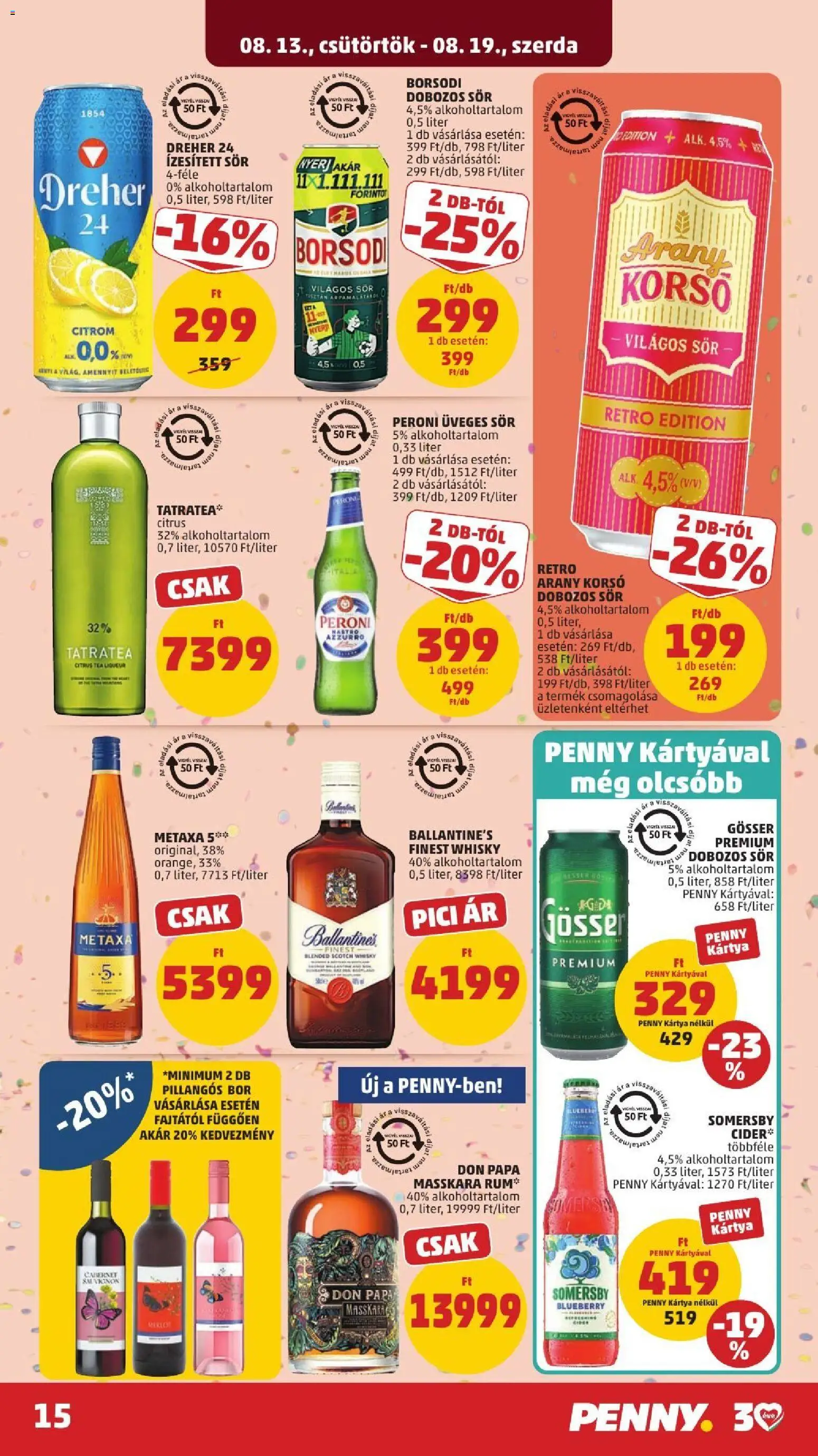 PENNY akciós ujság - amely érvényes a következő dátumtól: 2026.08.13. | Oldal: 18 | Termékek: Cabernet, Metaxa, Bor, Tea