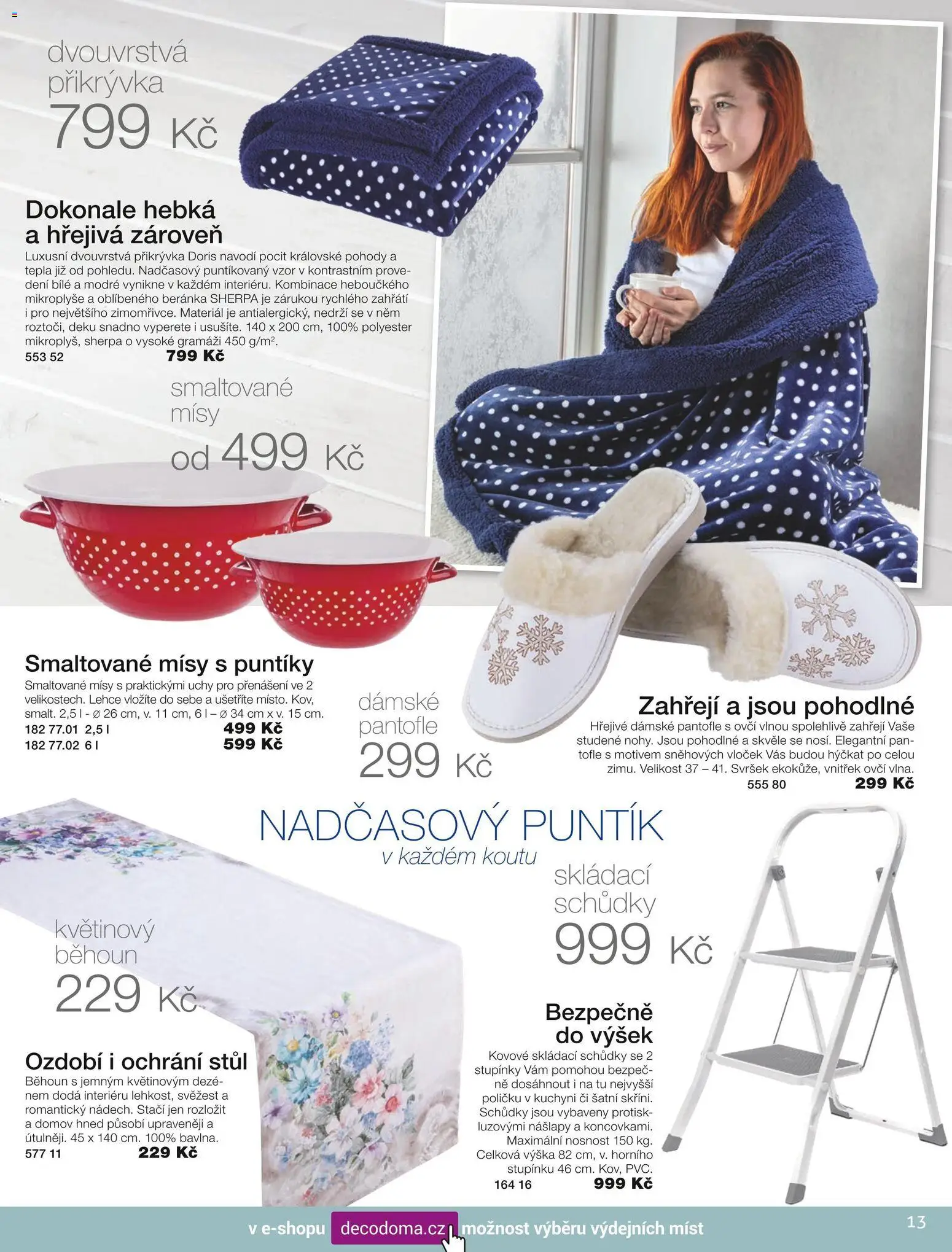 Decodoma katalog Podzim 2026 od 01.09.2026 | Strana: 13 | Produkty: Pantofle, Přikrývka, Stůl, Běhoun