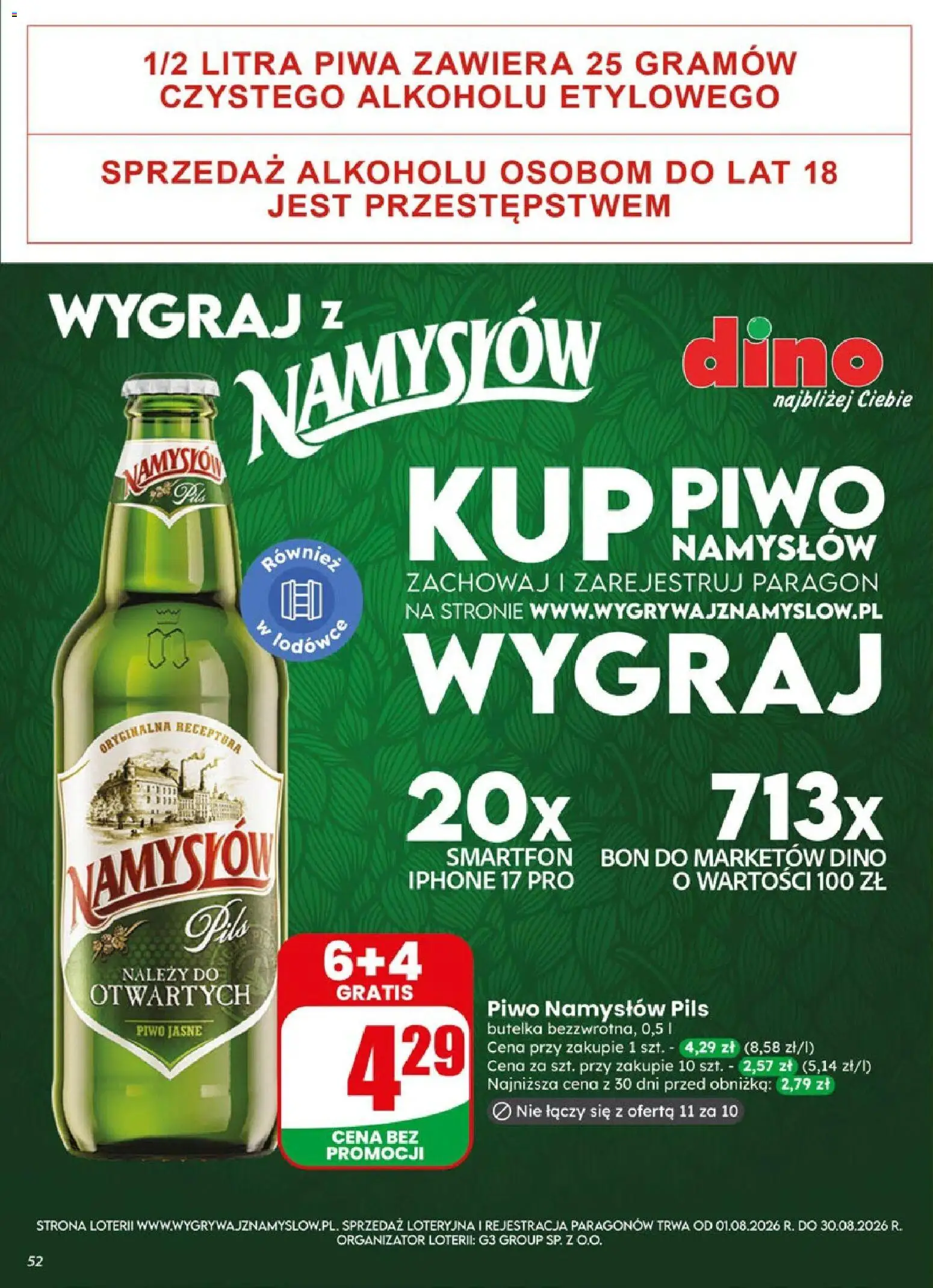 Dino gazetka od 19.08.2026 | Strona: 52 | Produkty: Smartfon, Piwo, Piwo Namysłów