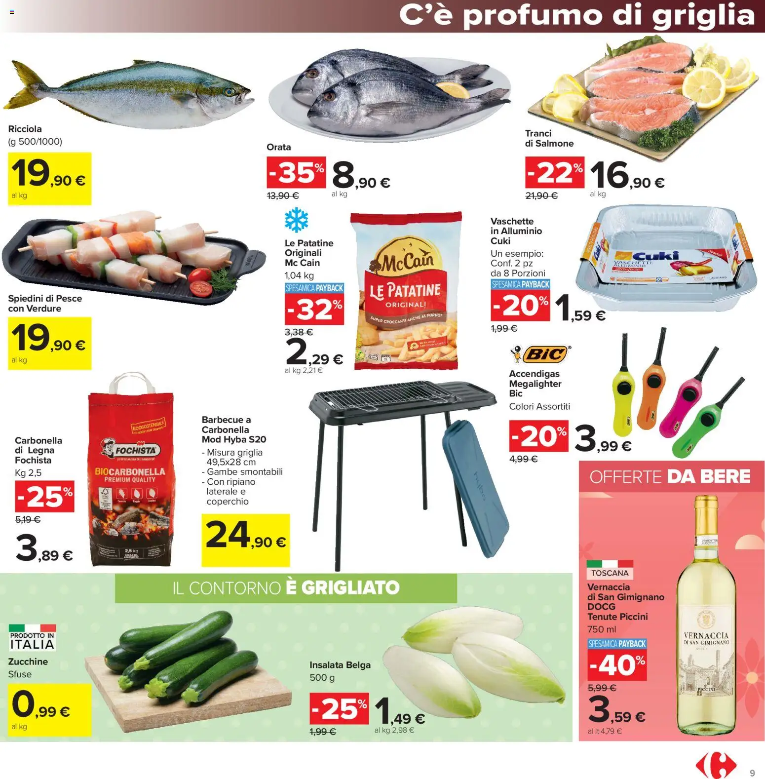 Volantino Carrefour del 06/08/2026 | Pagina: 9 | Prodotti: Insalata, Orata, Spiedini, Vaschette