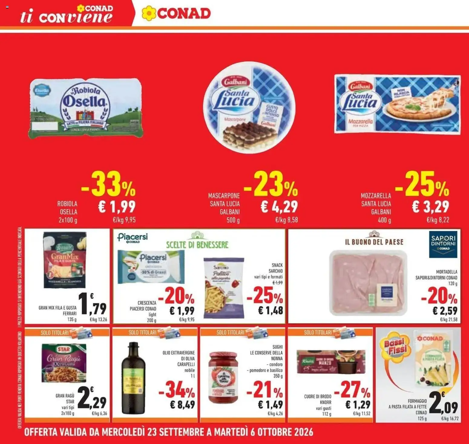 Anteprima volantino Conad dal 23/09/2026 prossima settimana | Pagina: 32 | Prodotti: Mozzarella, Pomodoro, Ragú, Crescenza