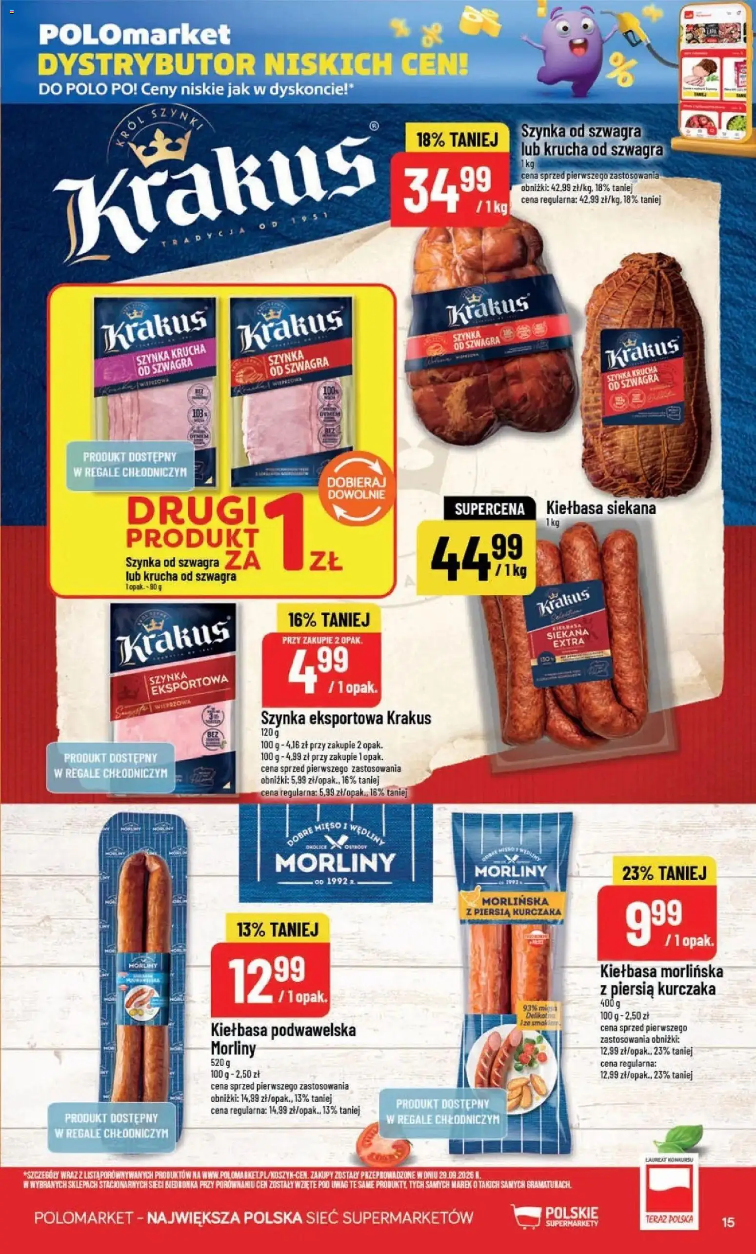 POLOmarket aktualna gazetka od 28.10.2026 | Strona: 15 | Produkty: Kiełbasa, Mięso, Szynka, Kiełbasa podwawelska