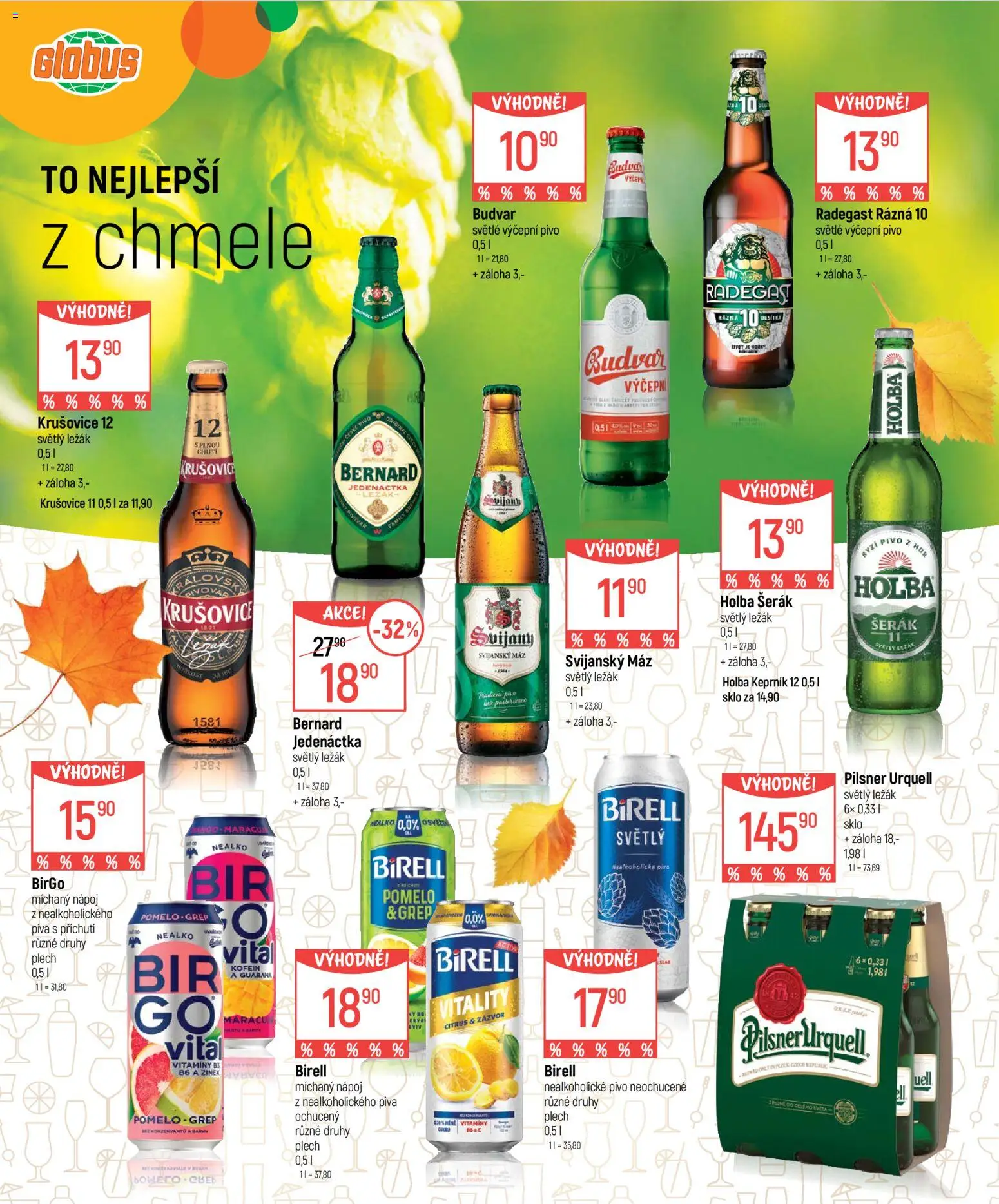 Globus leták - Nápoje od 23.09.2026 | Strana: 8 | Produkty: Birell, Pilsner, Šerák, Krušovice 12