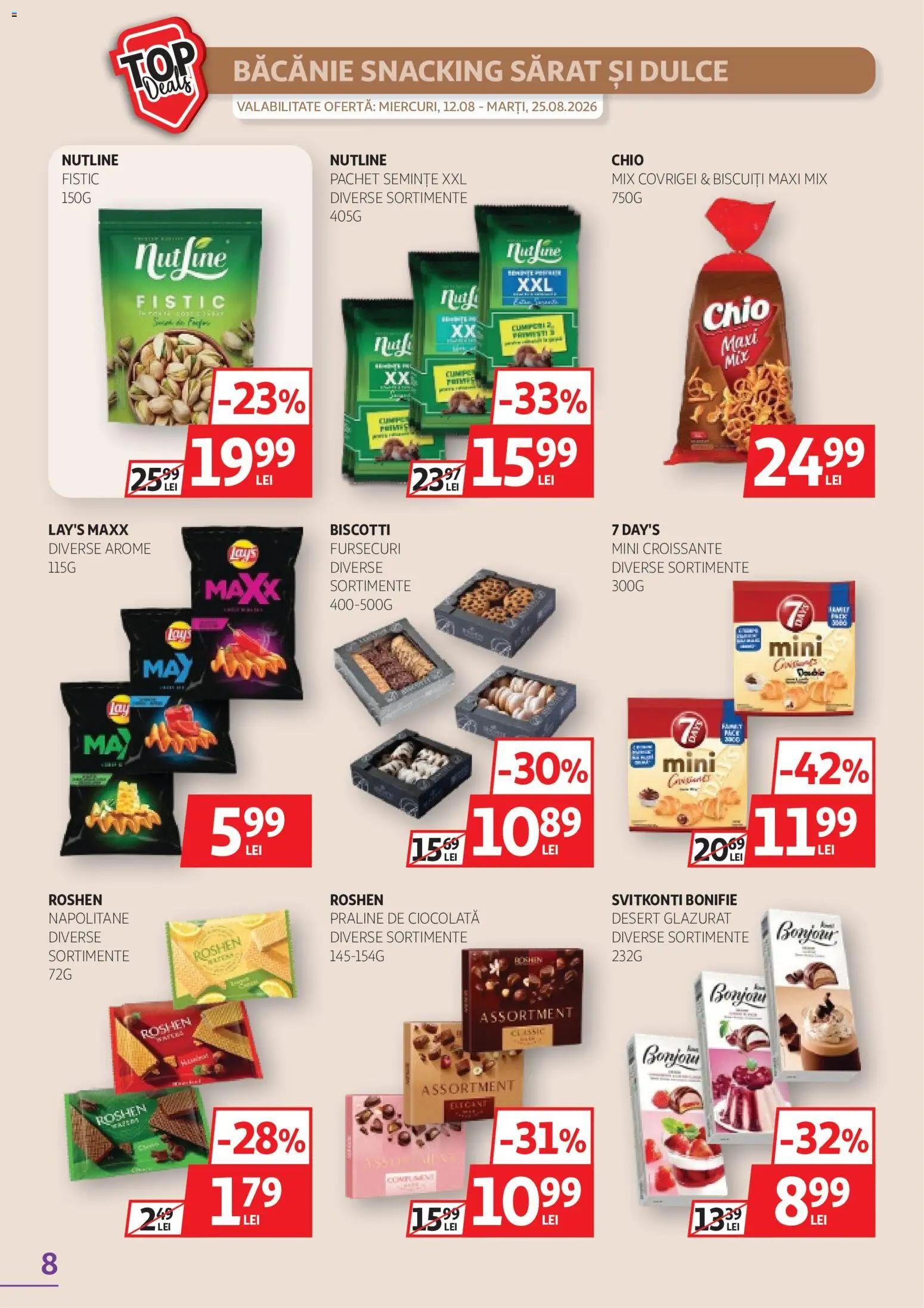 Noul catalog Auchan – valabil de la 12.08.2026 | Pagină: 8 | Produse: Semințe, Praline, Fistic, Desert