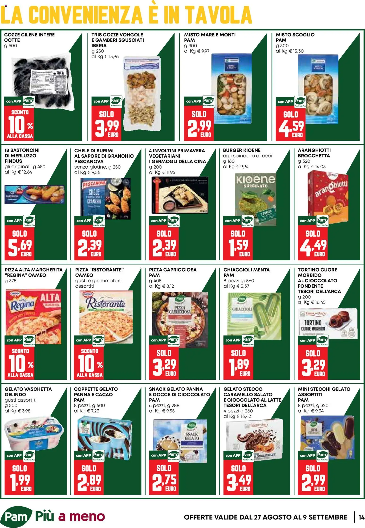 Volantino PAM del 27/08/2026 | Pagina: 14 | Prodotti: Cioccolato, Gamberi, Panna, Cacao