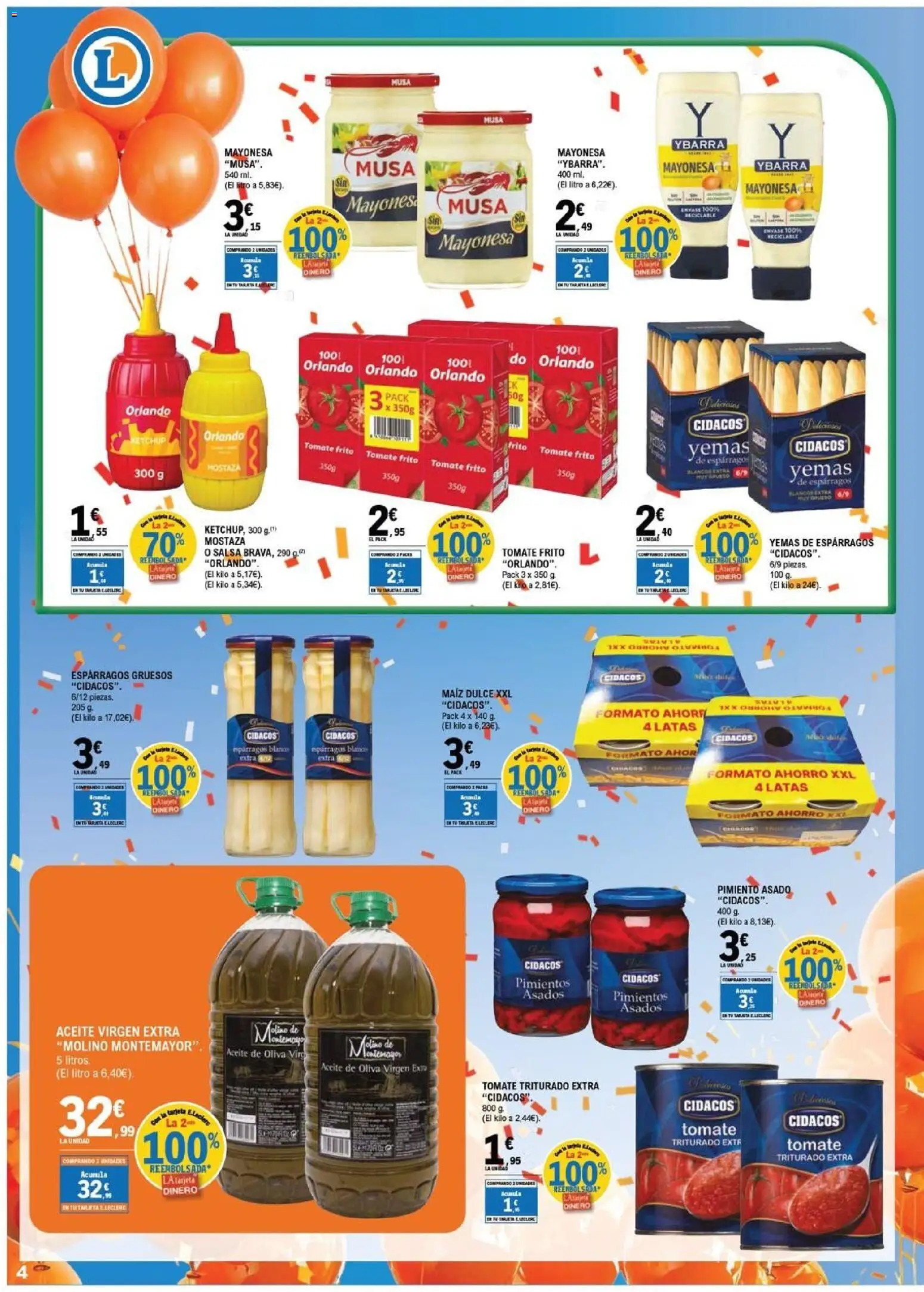 E.Leclerc folleto Salamanca │ válido desde el 01/07/2026 | Página: 4 | Productos: Νερό καρύδας, Κάδος απορρυμάτων, Aceite de oliva, Οθόνη προβολής