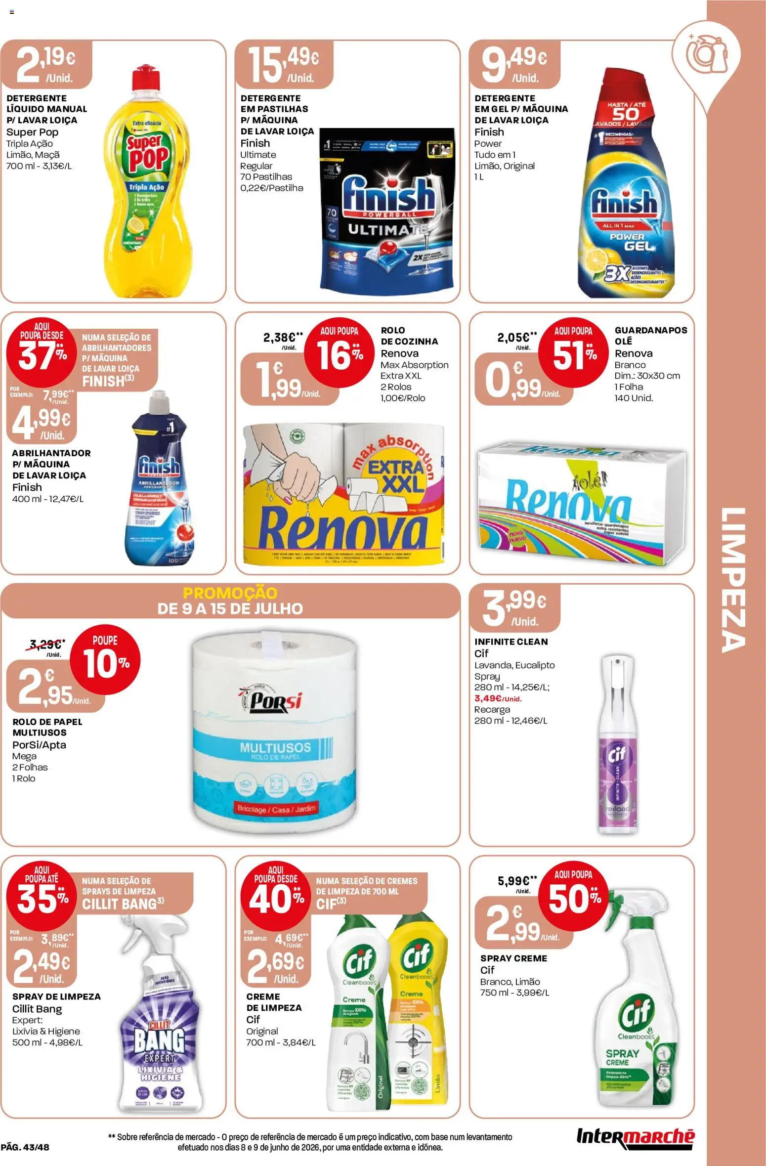 Intermarché folheto │ válido de 09/07/2026 | Página: 43 | Produtos: Abrilhantador, Guardanapos, Base, Creme