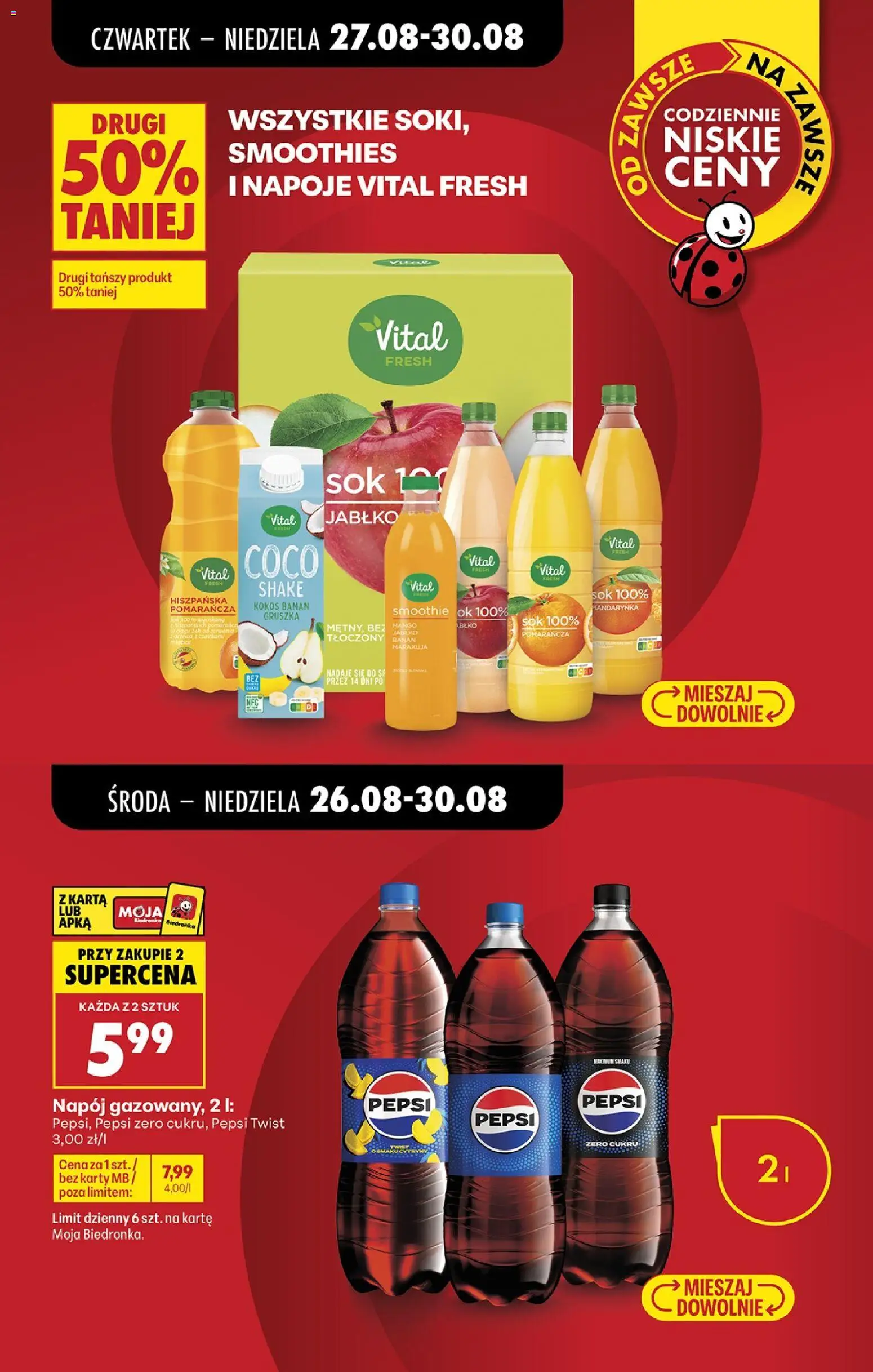 Biedronka Polsko leták - Codziennie niskie ceny od 27.08.2026 | Strana: 19 | Produkty: Pepsi Zero, Kokos, Karty, Marakuja