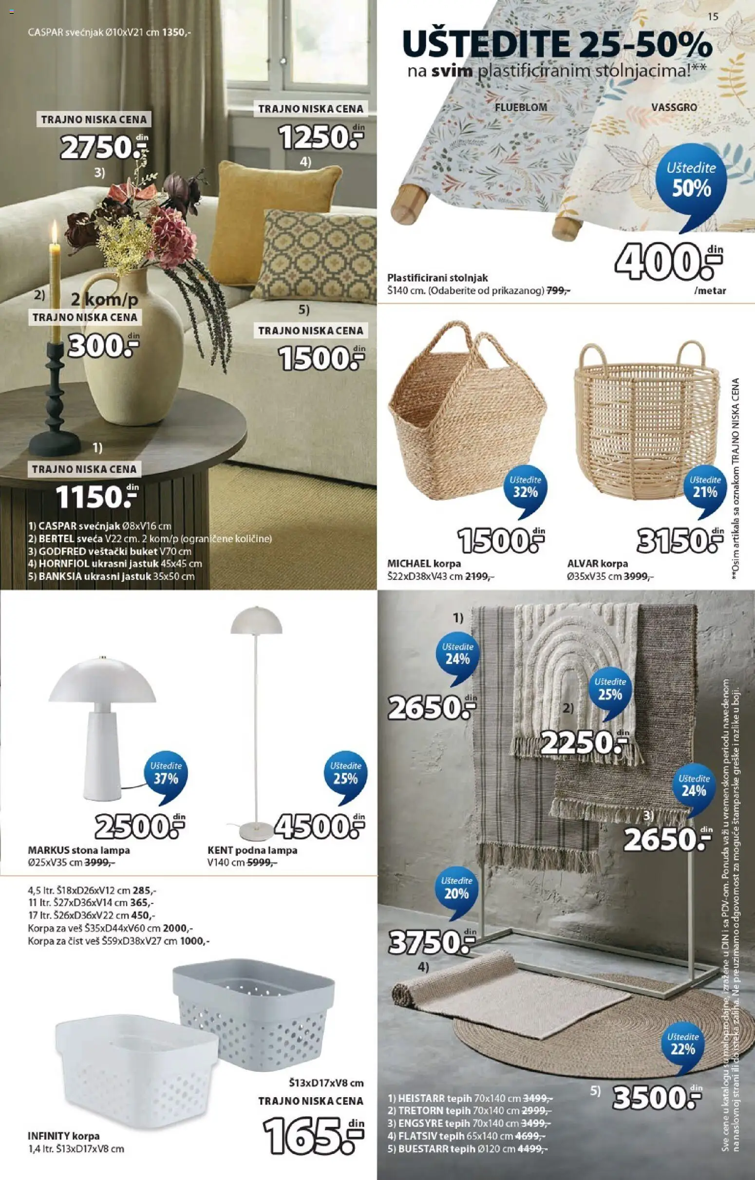 Jysk katalog - važi od 27.05.2026 | Strana: 15 | Proizvode: Jastuk, Korpa, Stolnjak, Podna lampa