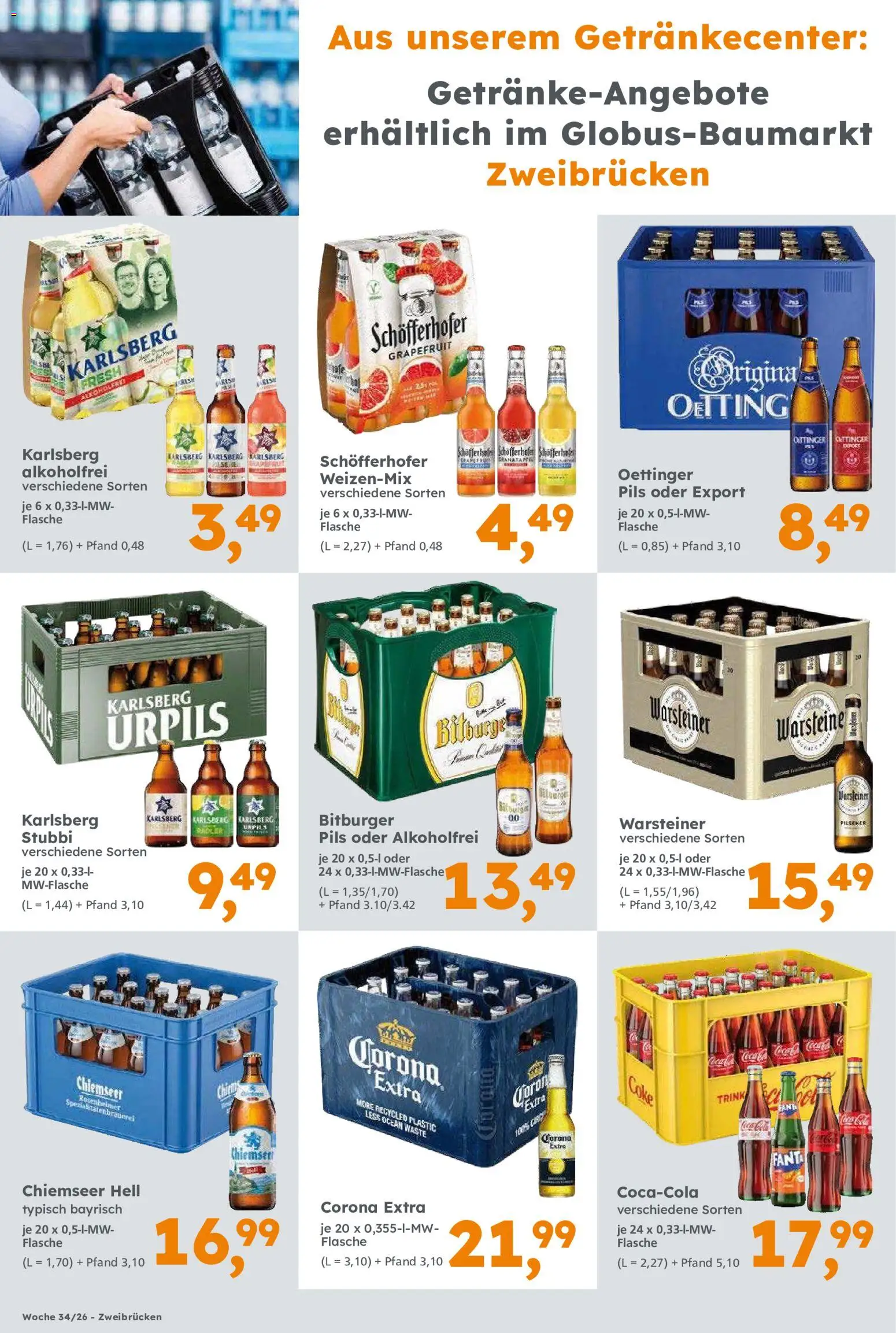 Globus Baumarkt Prospekt Zweibrücken – gültig ab 17.08.2026 | Seite: 8 | Produkte: Bitburger, Oettinger, Grapefruit, Warsteiner