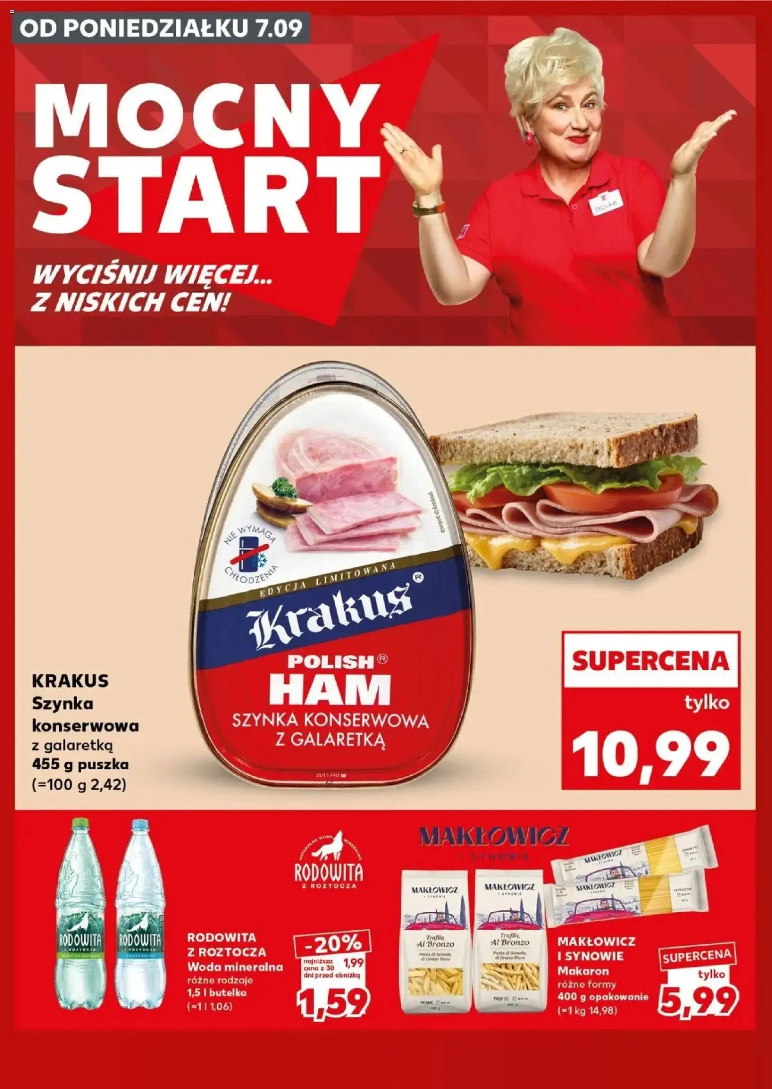 Kaufland gazetka - Mocny start od 07.09.2026 - od jutra PDF | Strona: 4 | Produkty: Woda mineralna, Szynka konserwowa, Pasta, Woda