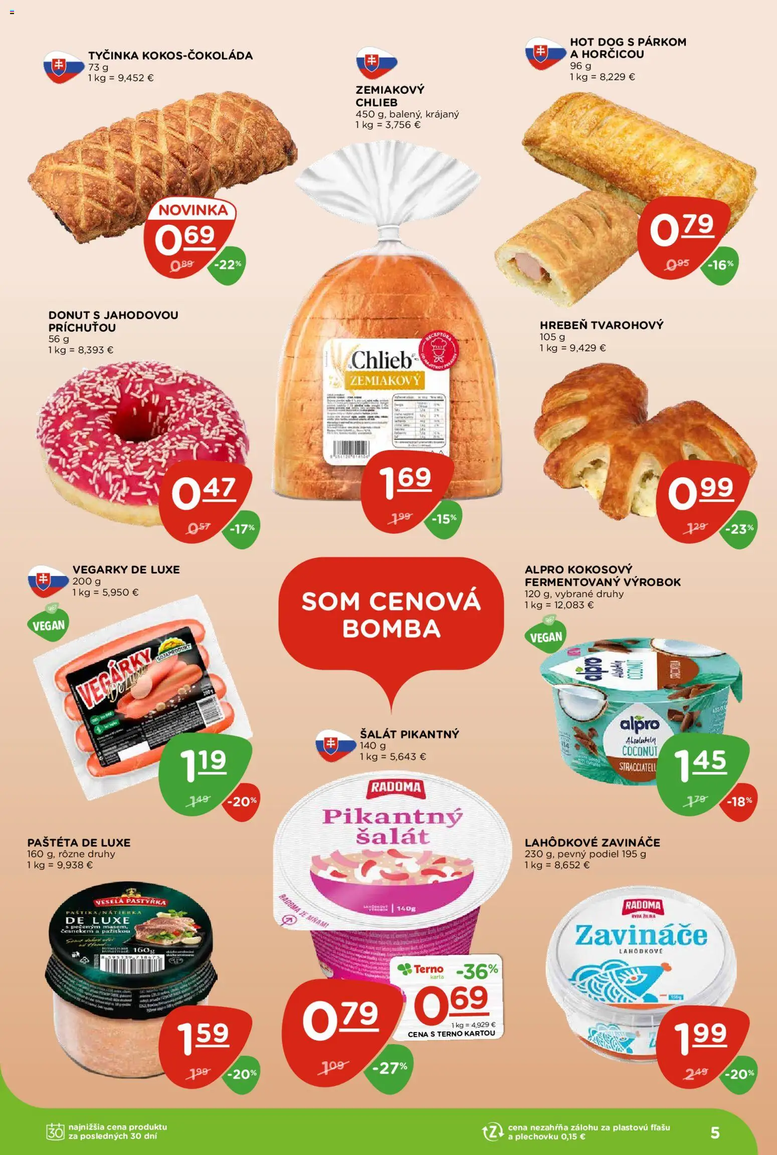 Nové Terno akcie – leták je platný od 27.08.2026 | Strana: 5 | Produkty: Donut, Nátierka, Alpro, Paštéta