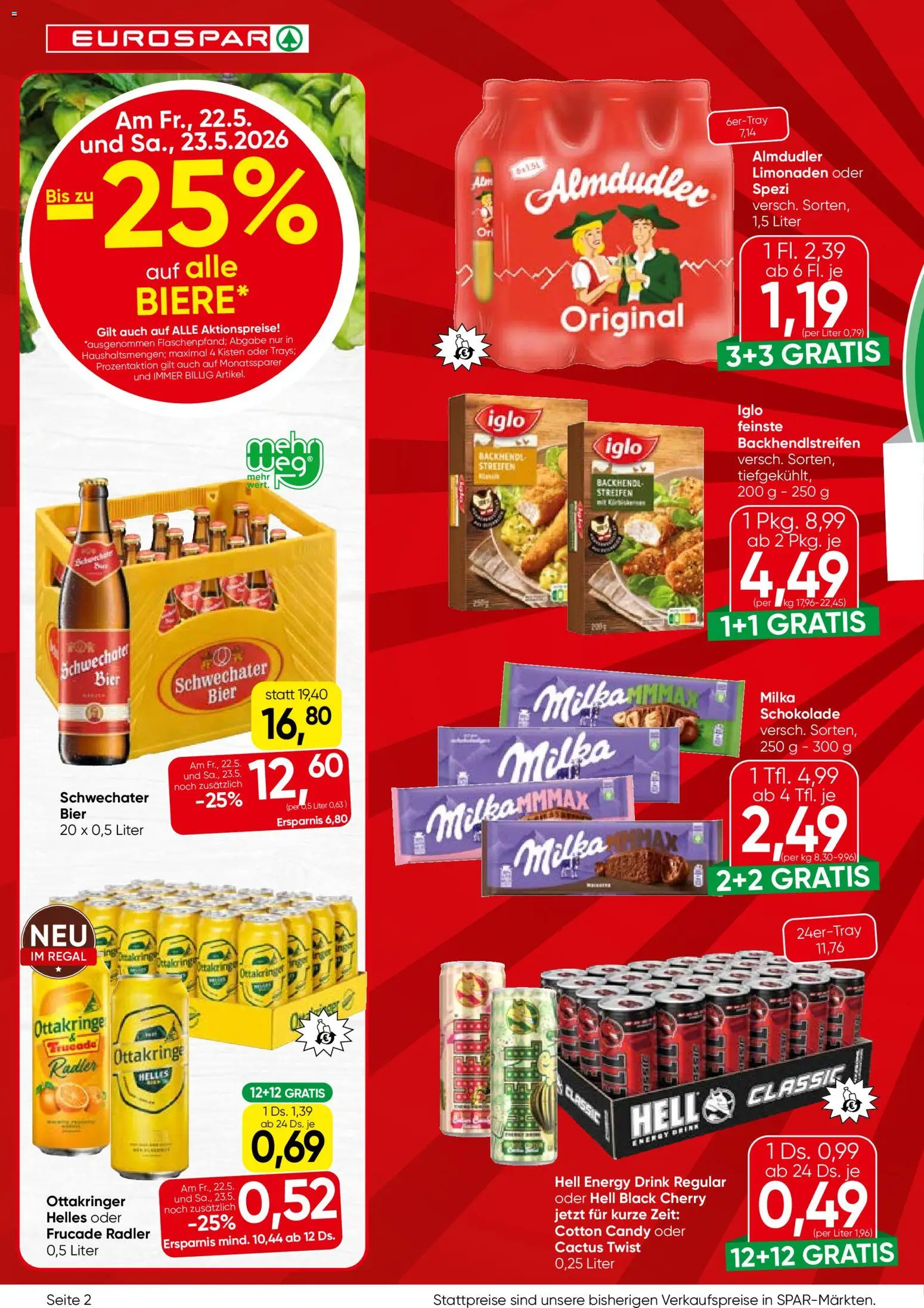 Eurospar Flugblatt gültig ab 21.05.2026 | Seite: 2 | Produkte: Regal, Schokolade, Bier