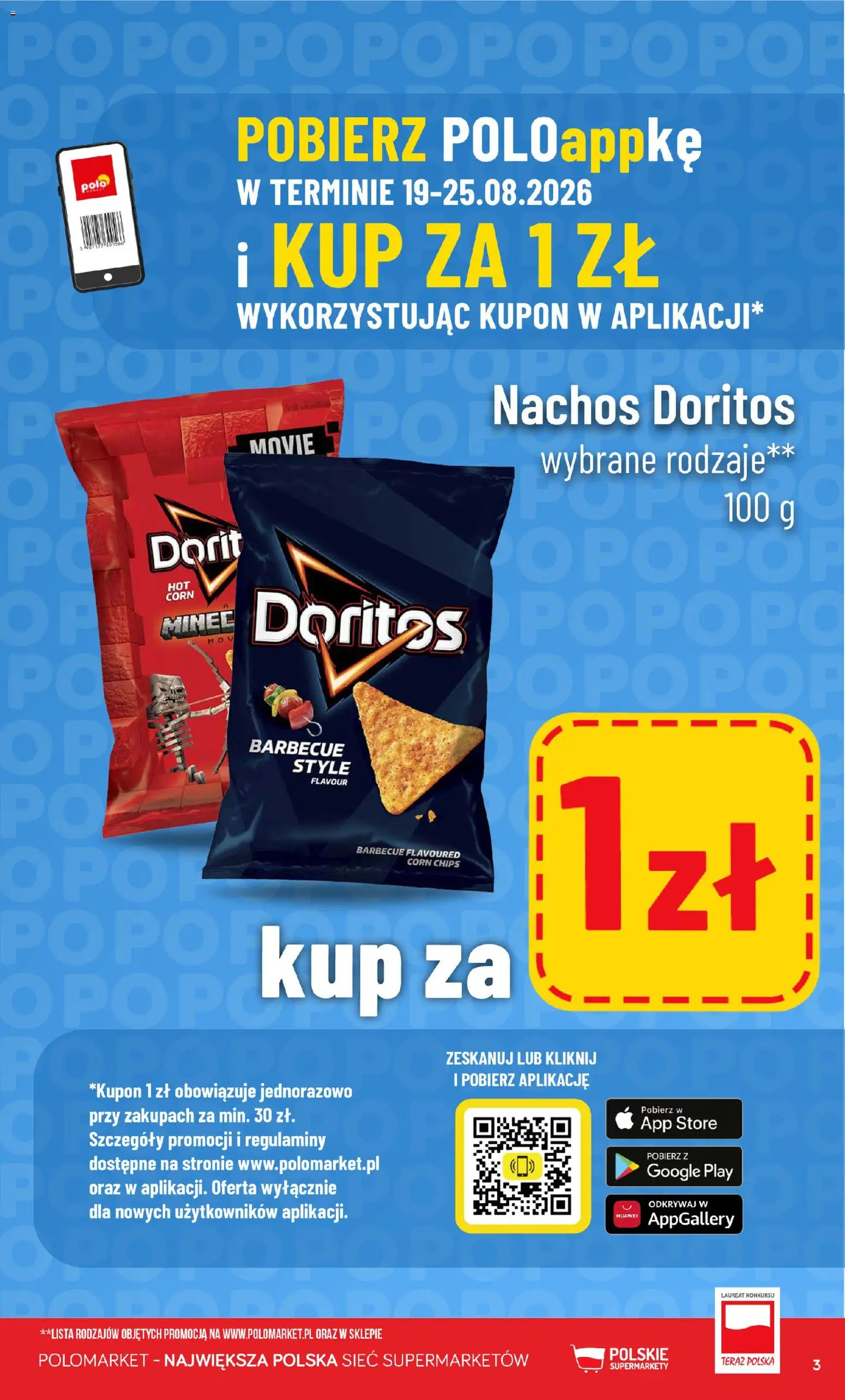 Nowa POLOmarket gazetka od jutra 19.08.2026 | Strona: 3 | Produkty: Nachos, Doritos