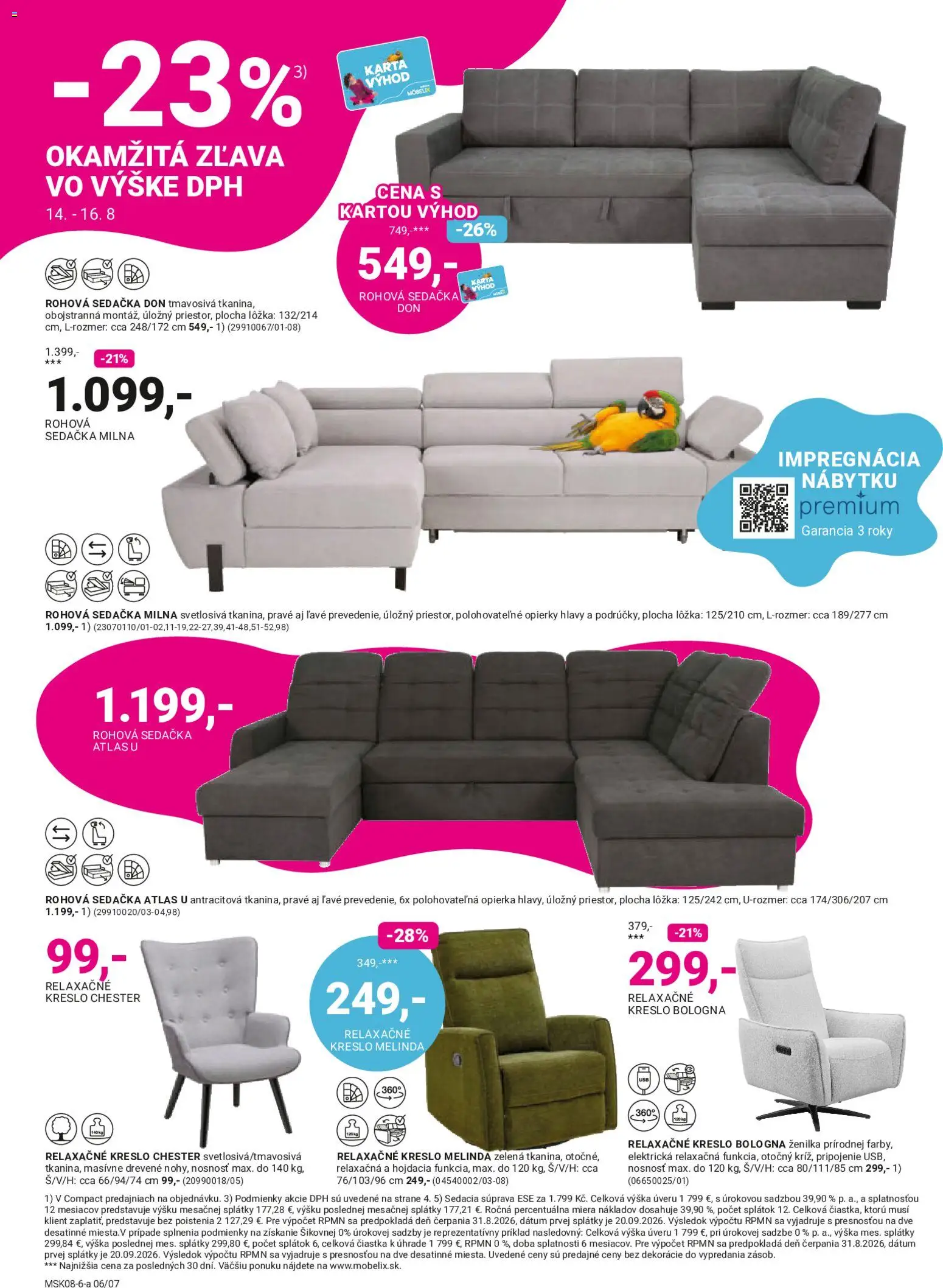Nové Möbelix akcie – leták je platný od 10.08.2026 | Strana: 6 | Produkty: Sedacia súprava, Rohová sedačka, Sedačka, Relaxačné kreslo