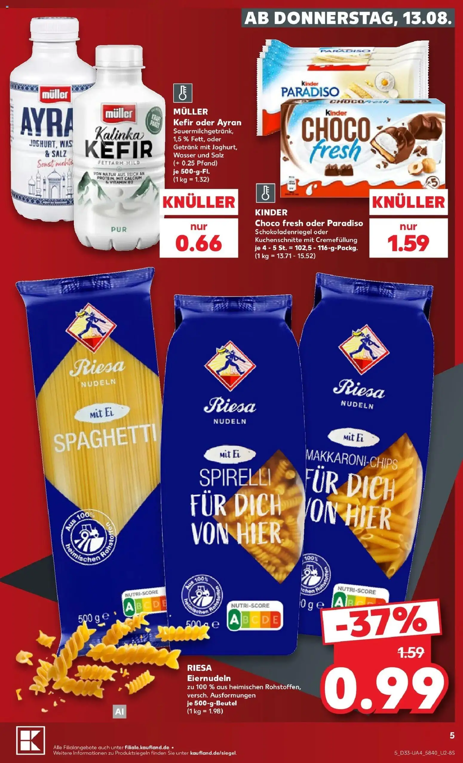 Prospekt Kaufland ab 13.08.2026 » Angebote Online zum Blättern | Seite: 5 | Produkte: Kefir, Spaghetti, Wasser, Nudeln