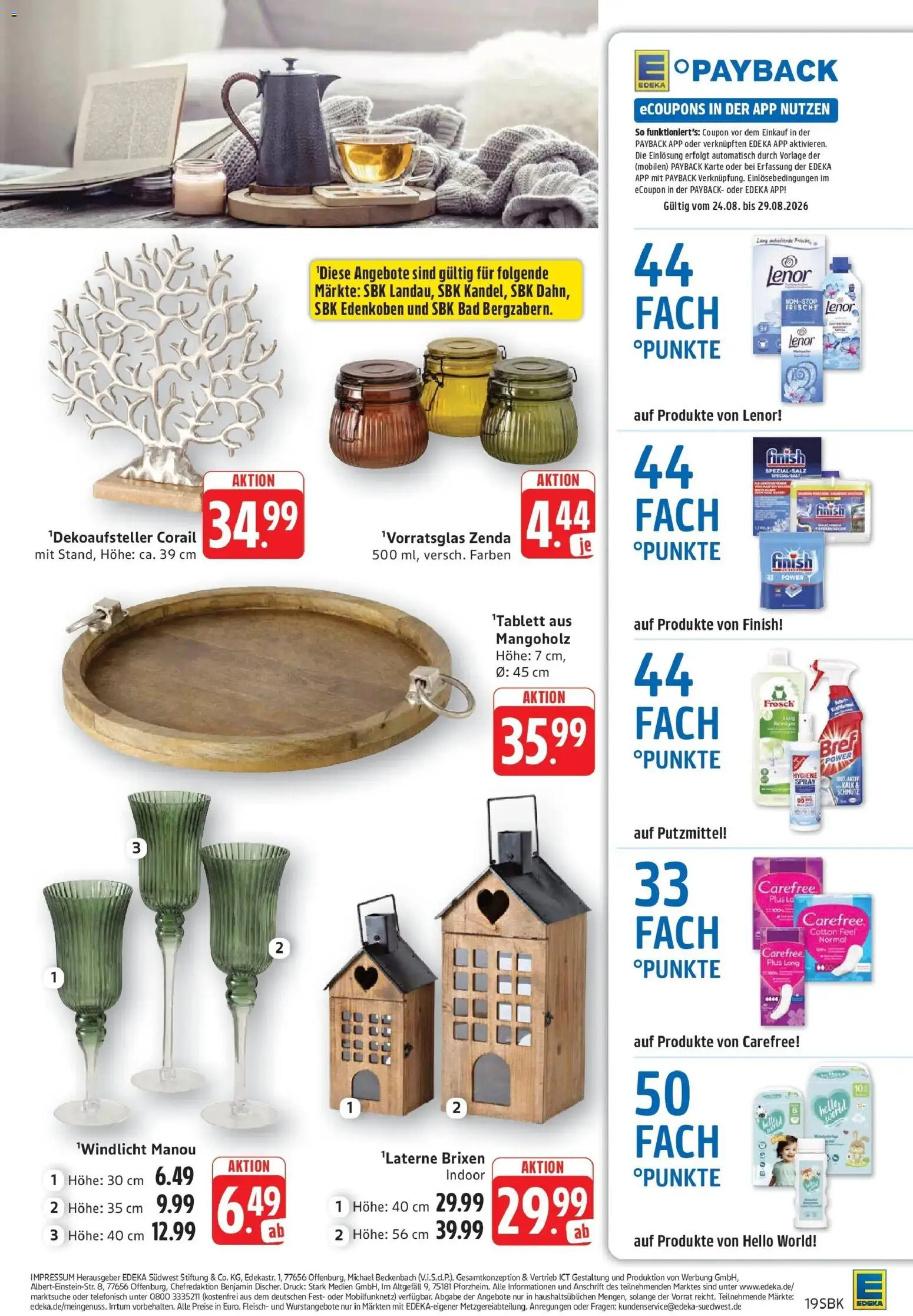 E center Prospekt Bruchsal (ab 24.08.2026) zum Blättern | Seite: 19 | Produkte: Lenor, Bad, Finish, Fleisch