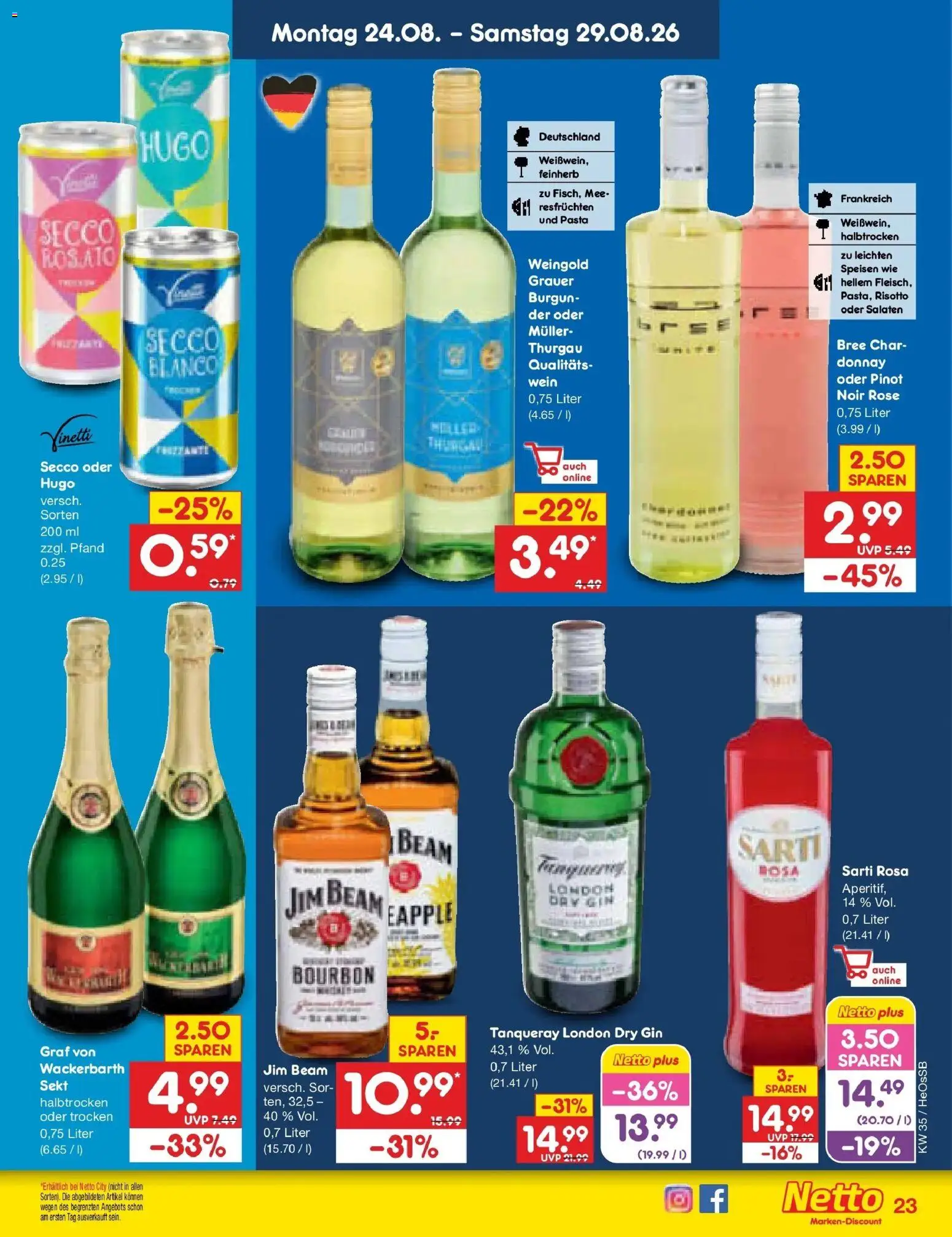 Netto Marken-Discount Prospekt Rostock – gültig ab 24.08.2026 | Seite: 35 | Produkte: Jim beam, Wein, Bourbon, Hugo