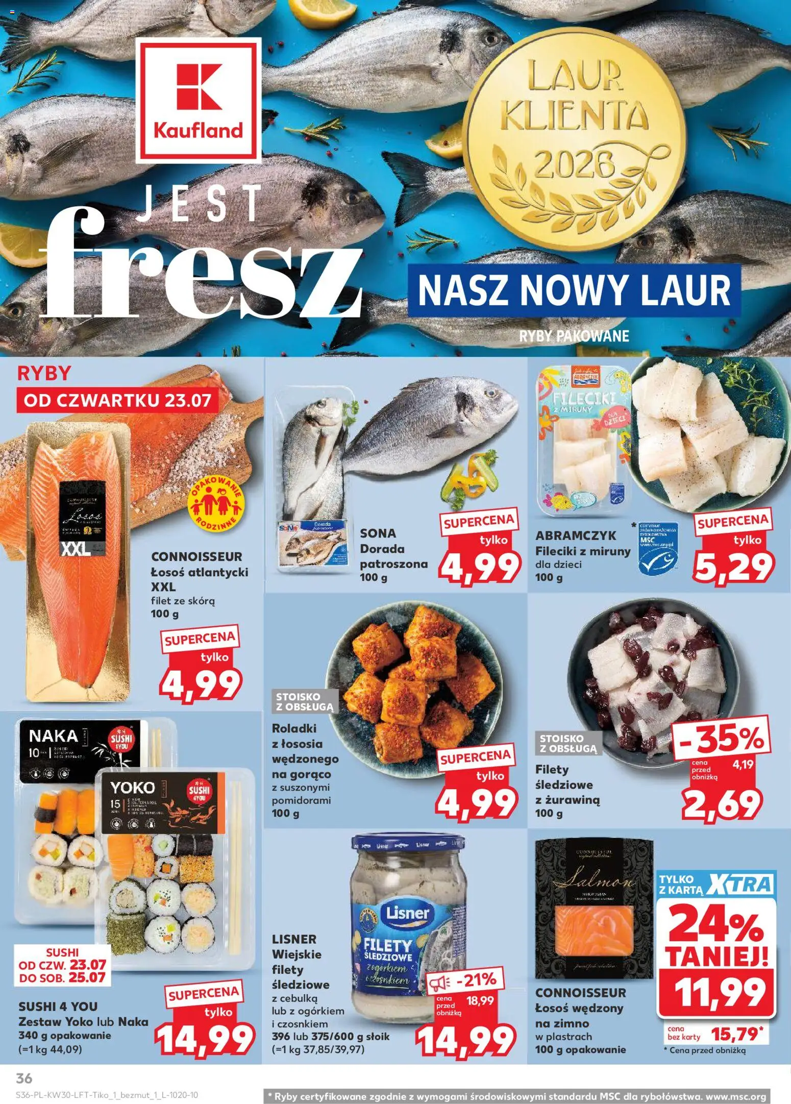 Kaufland gazetka od 23.07.2026 | Strona: 36 | Produkty: Łosoś wędzony, Łosoś atlantycki, Łosoś, Sushi