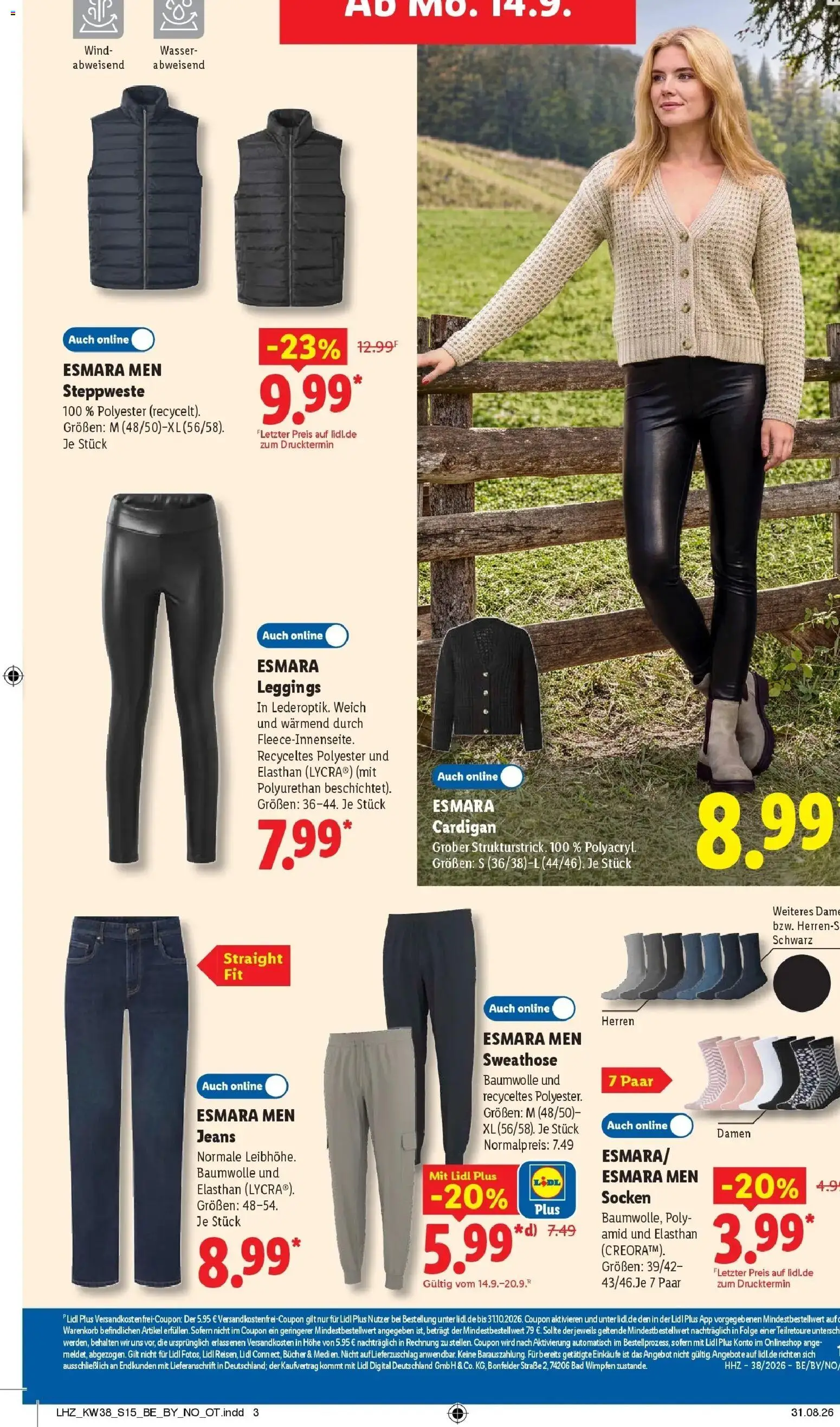 Lidl Prospekt Braunschweig (ab 14.09.2026) zum Blättern » Angebote | Seite: 29 | Produkte: Sweathose, Steppweste, Cardigan, Jeans