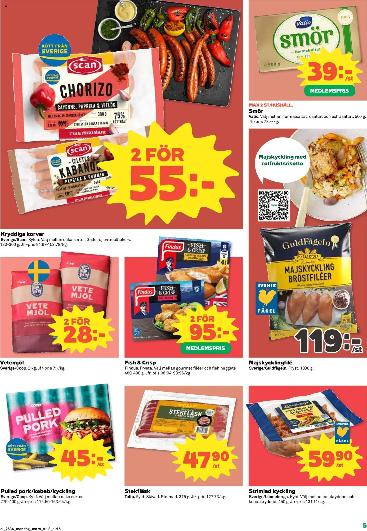 Coop Daglivs reklamblad aktuell från 17/08/2026 | Sida: 5 | Produkter: Mjöl, Smör, Chorizo, Kött