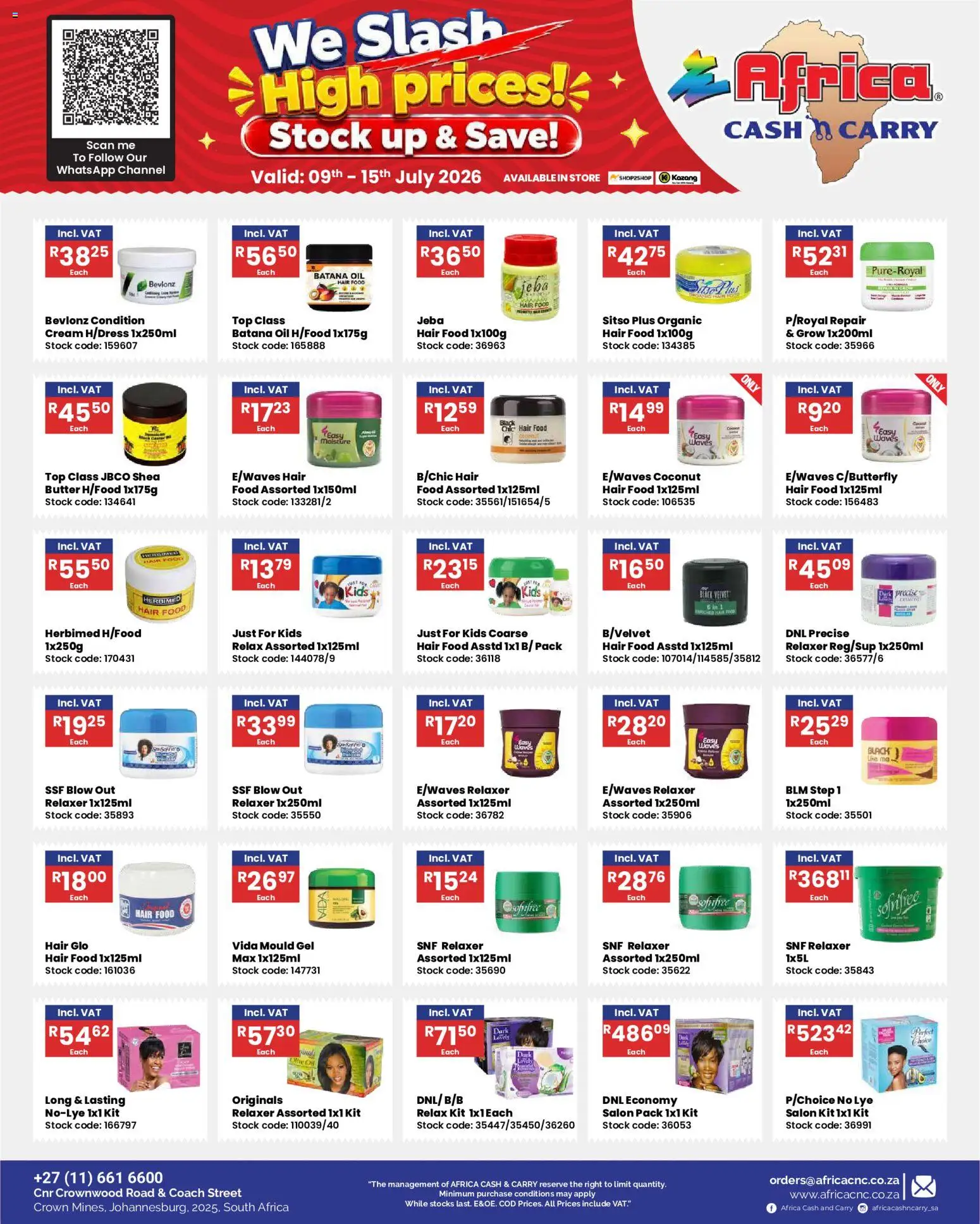 New Africa Cash & Carry catalogue – valid from 09/07/2026 | Page: 3 | Products: Butter, Oil, Stock, Relaxer