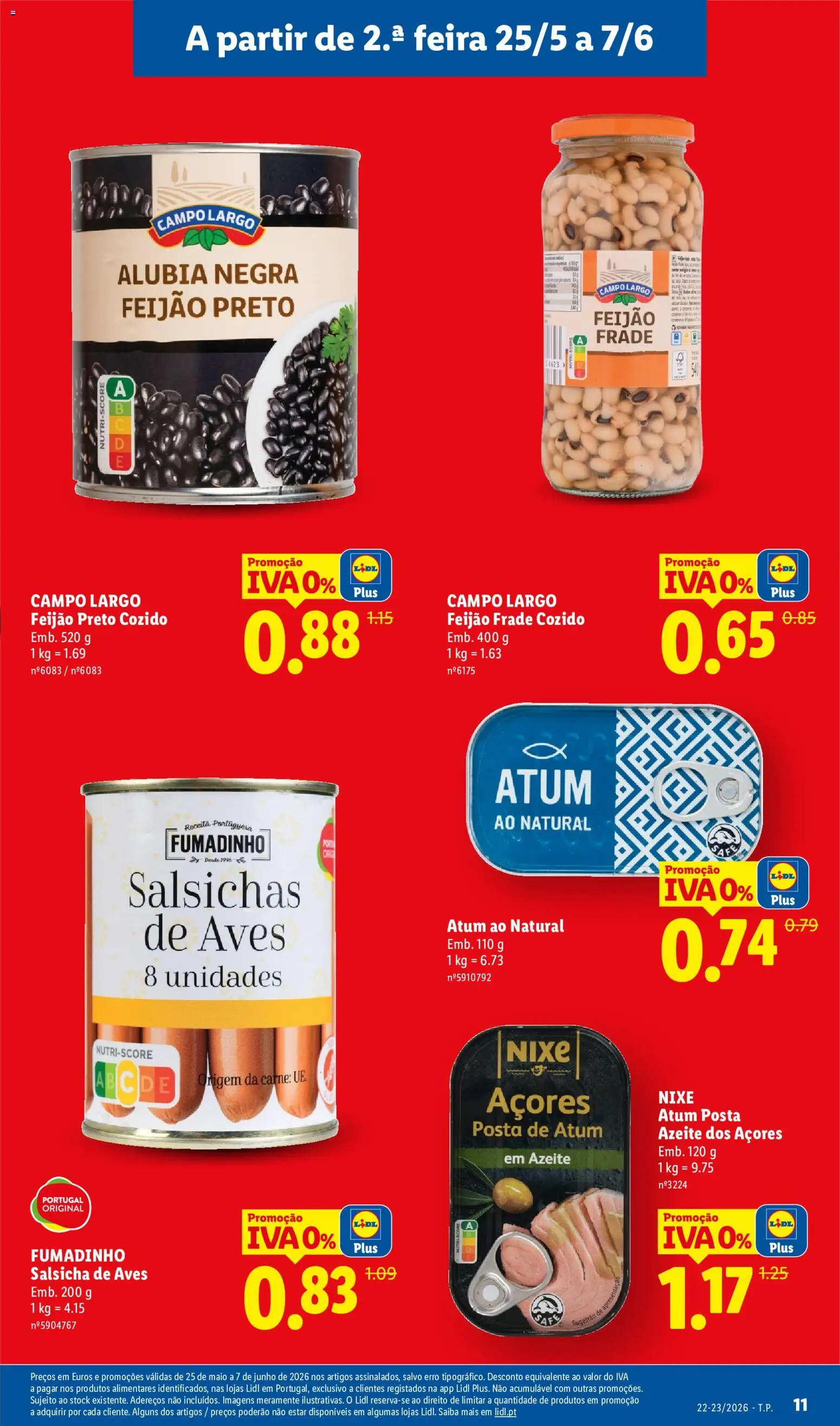 Lidl Folheto Especial Iva 0% │ válido de 25.05.2026 | Página: 11 | Produtos: Atum, Azeite, Salsicha, Carne