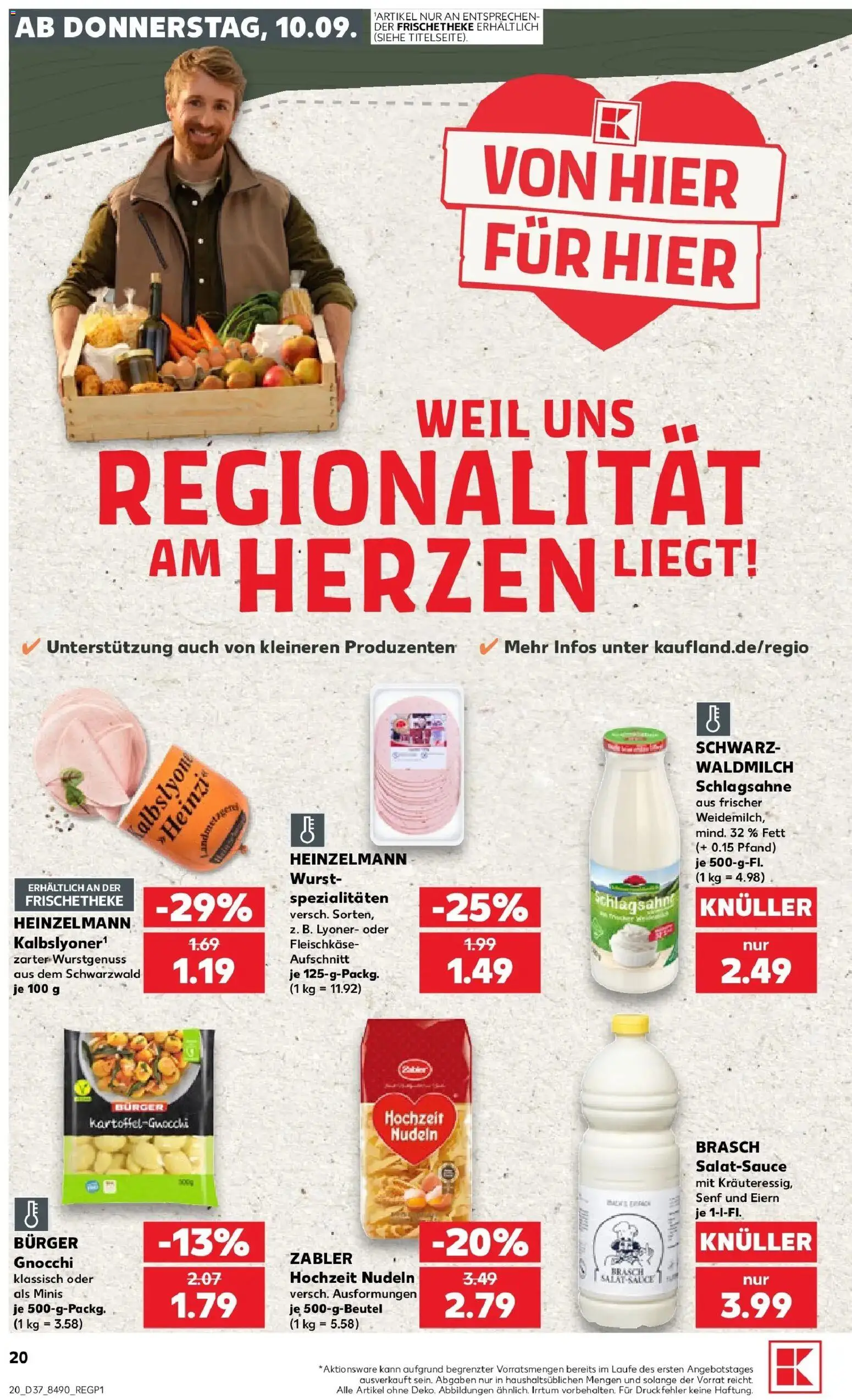 Prospekt Kaufland ab 10.09.2026 » Angebote Online zum Blättern | Seite: 20 | Produkte: Schlagsahne, Spezialitäten, Burger, Salat