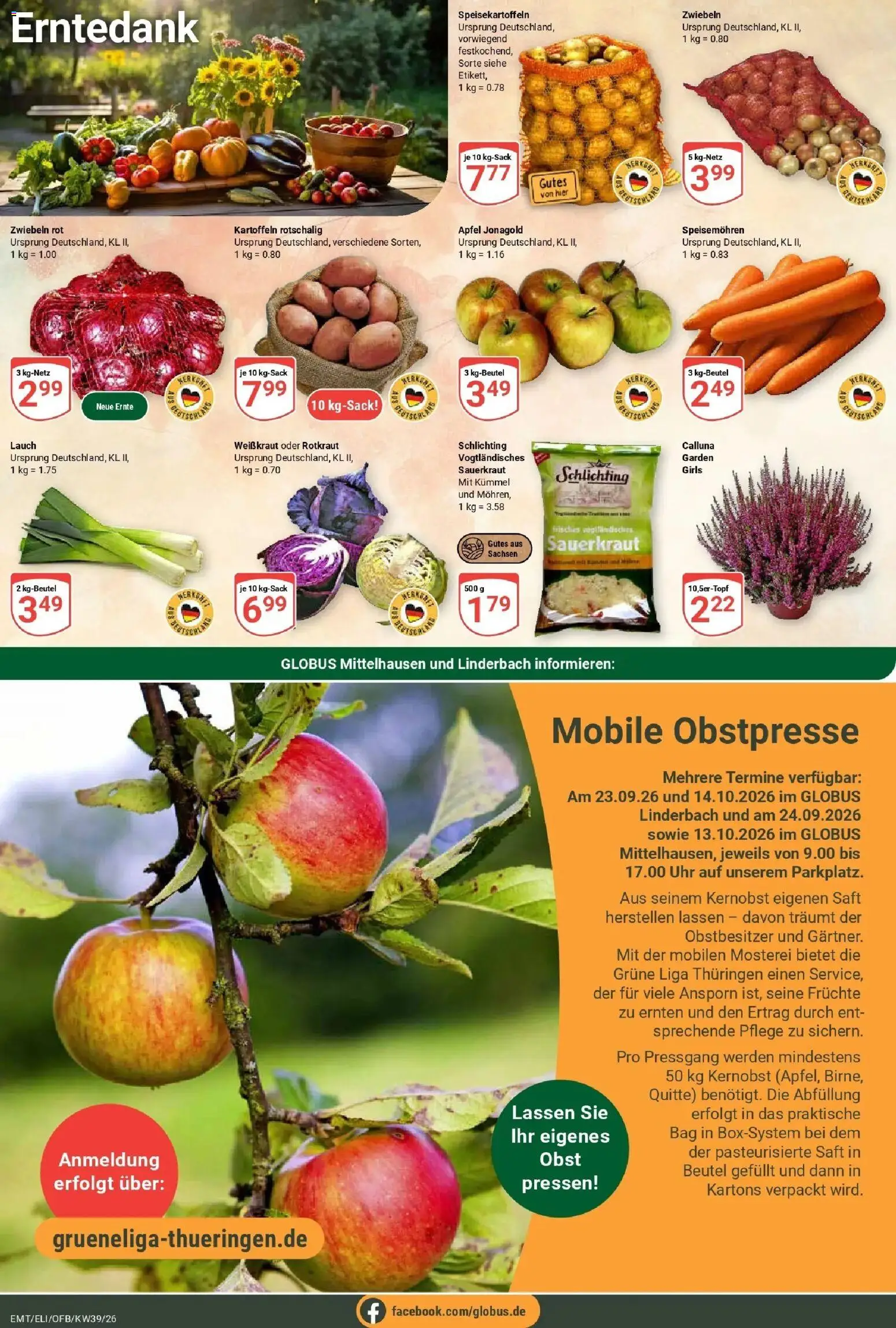 Globus Prospekt Mittelhausen (ab 21.09.2026) » Angebote online | Seite: 7 | Produkte: Kartoffeln, Obst, Saft, Uhr