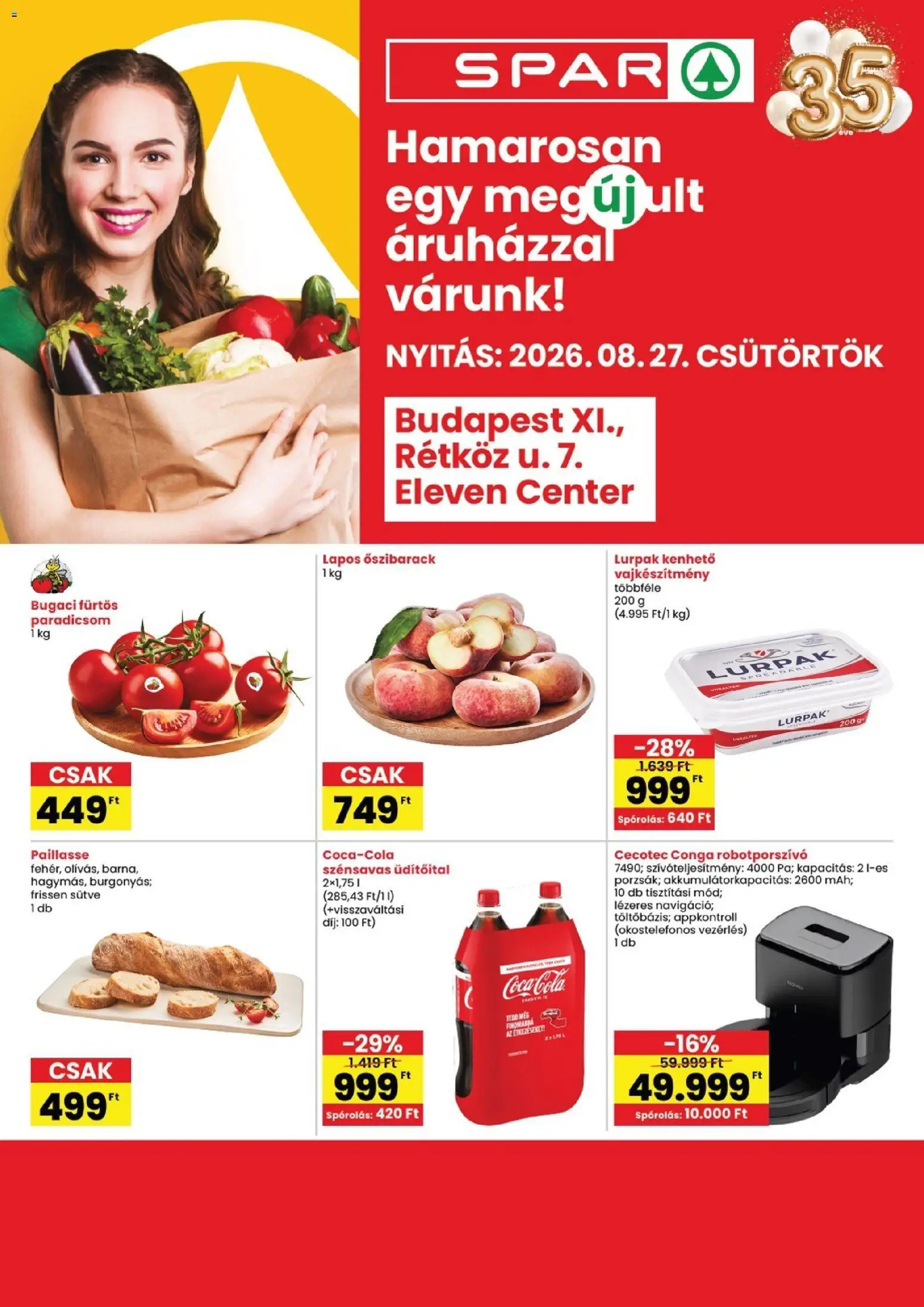 Spar akciós ujság - amely érvényes a következő dátumtól: 2026.08.27. | Oldal: 1 | Termékek: Üdítőital, Robotporszívó, Paradicsom, Lurpak