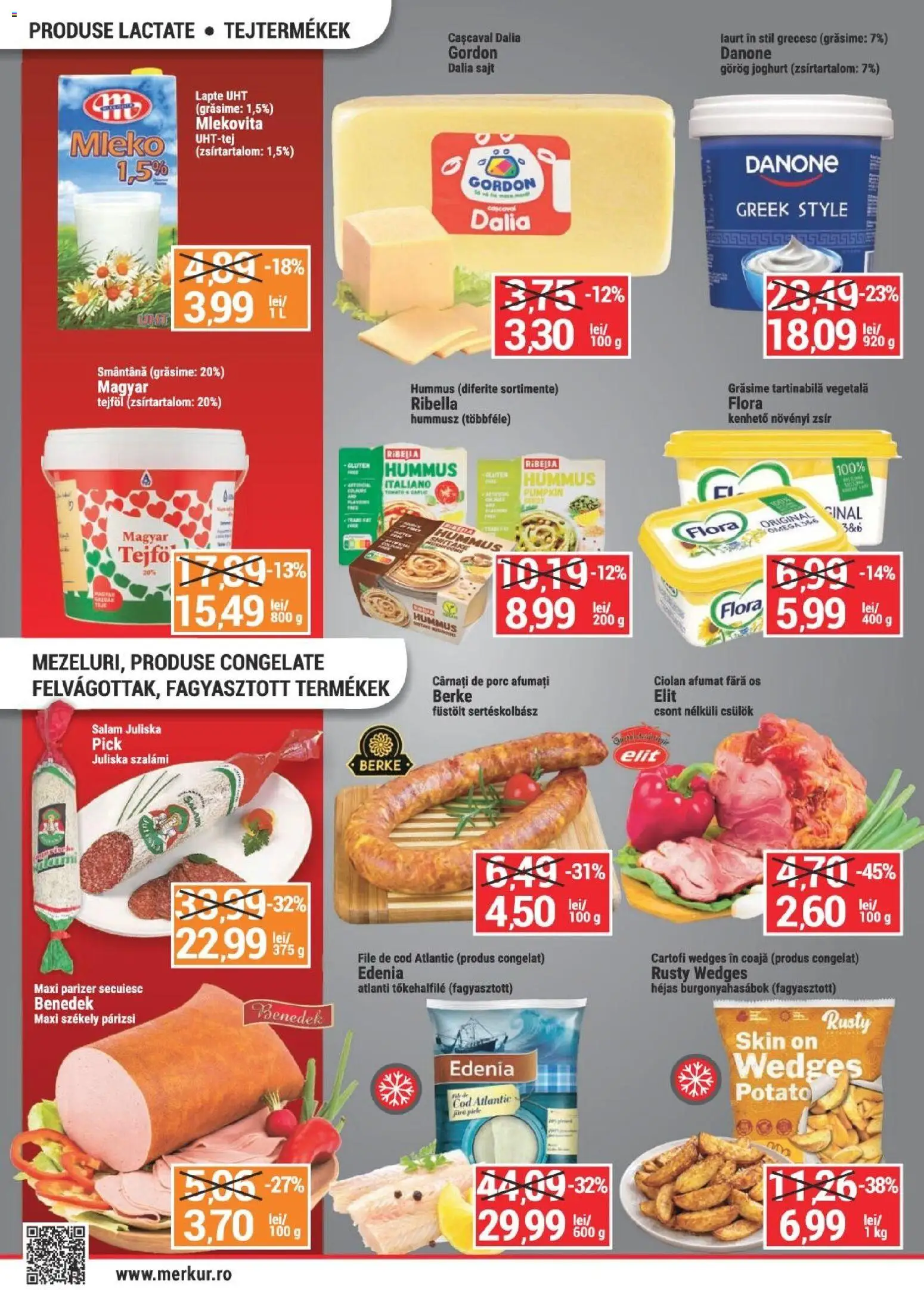 Noul catalog Merkur – valabil de la 29.10.2026 | Pagină: 2 | Produse: Carnati de porc, File de Cod, Danone, Parizer