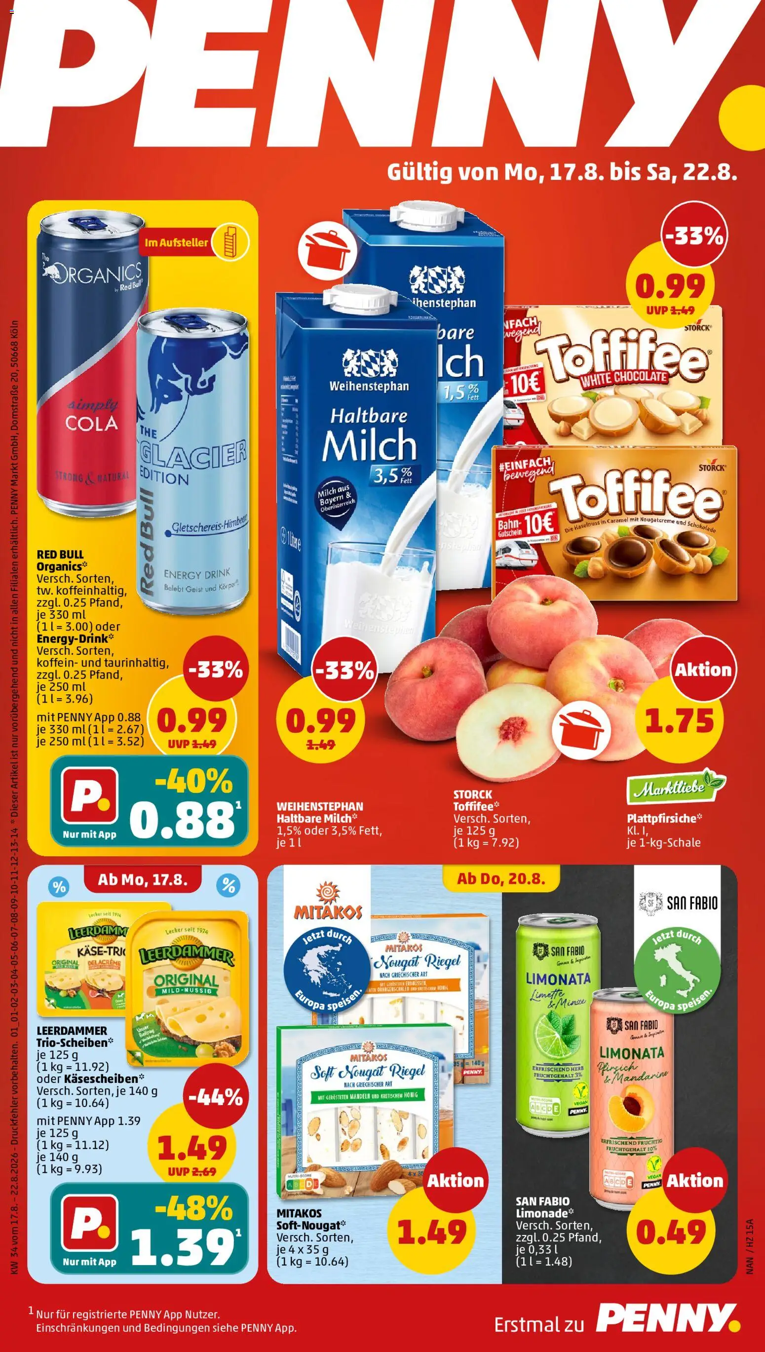 Penny Prospekt – gültig ab 17.08.2026 | Seite: 1 | Produkte: Met, Cola, Limonade, Toffifee