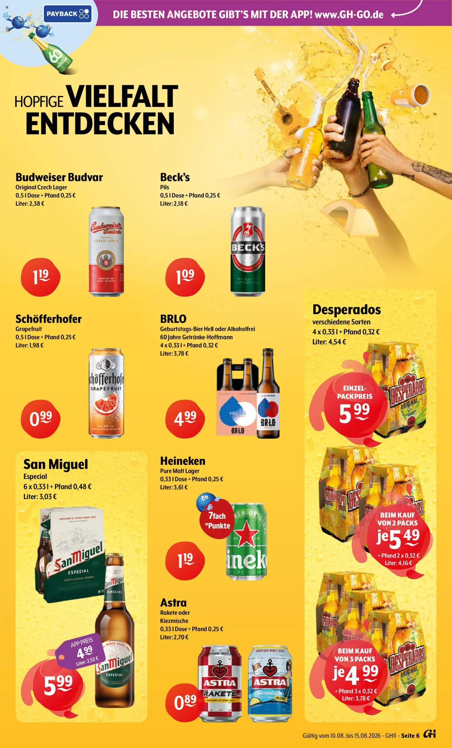 Getränke Hoffmann Prospekt – gültig ab 10.08.2026 | Seite: 6 | Produkte: Astra, Heineken, Grapefruit, Budweiser